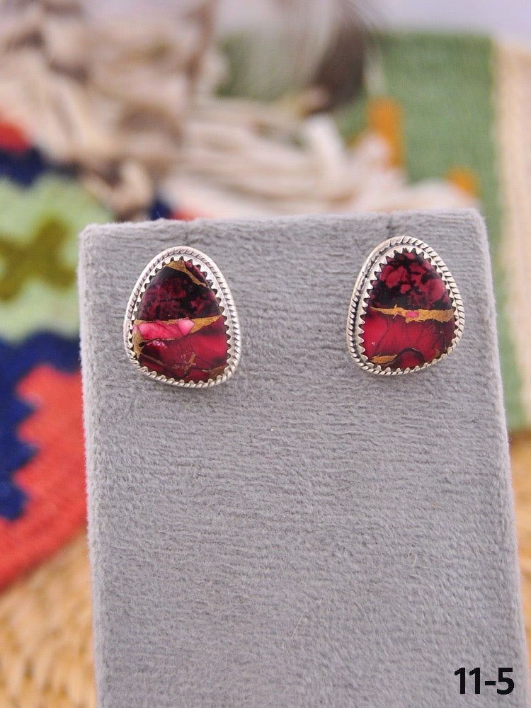 Southwest Made Rose Dahlia & Sterling Silver Post Earrings