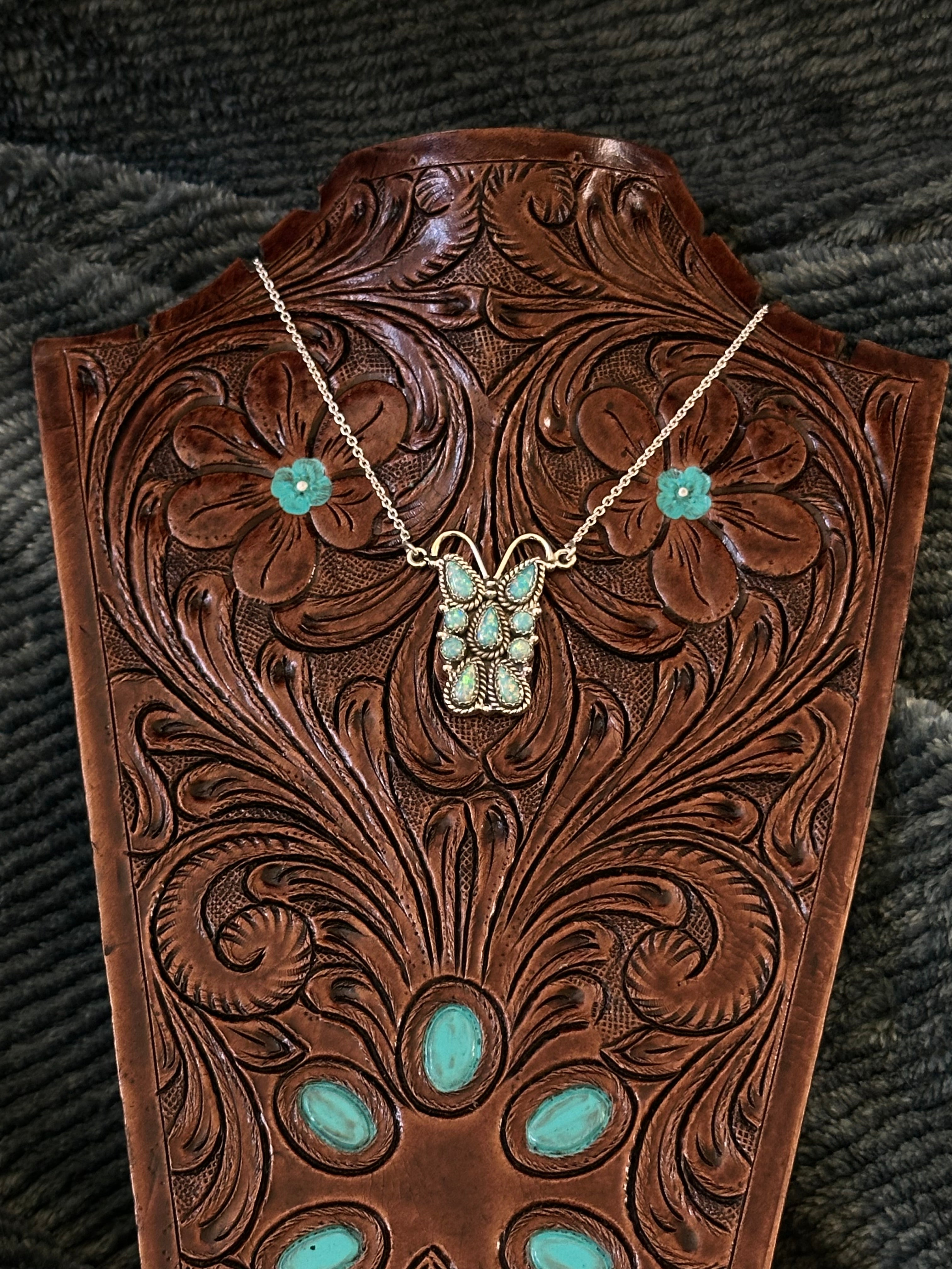 TTD “K’aalógii” Blue Opal & Sterling Silver Cluster Necklace