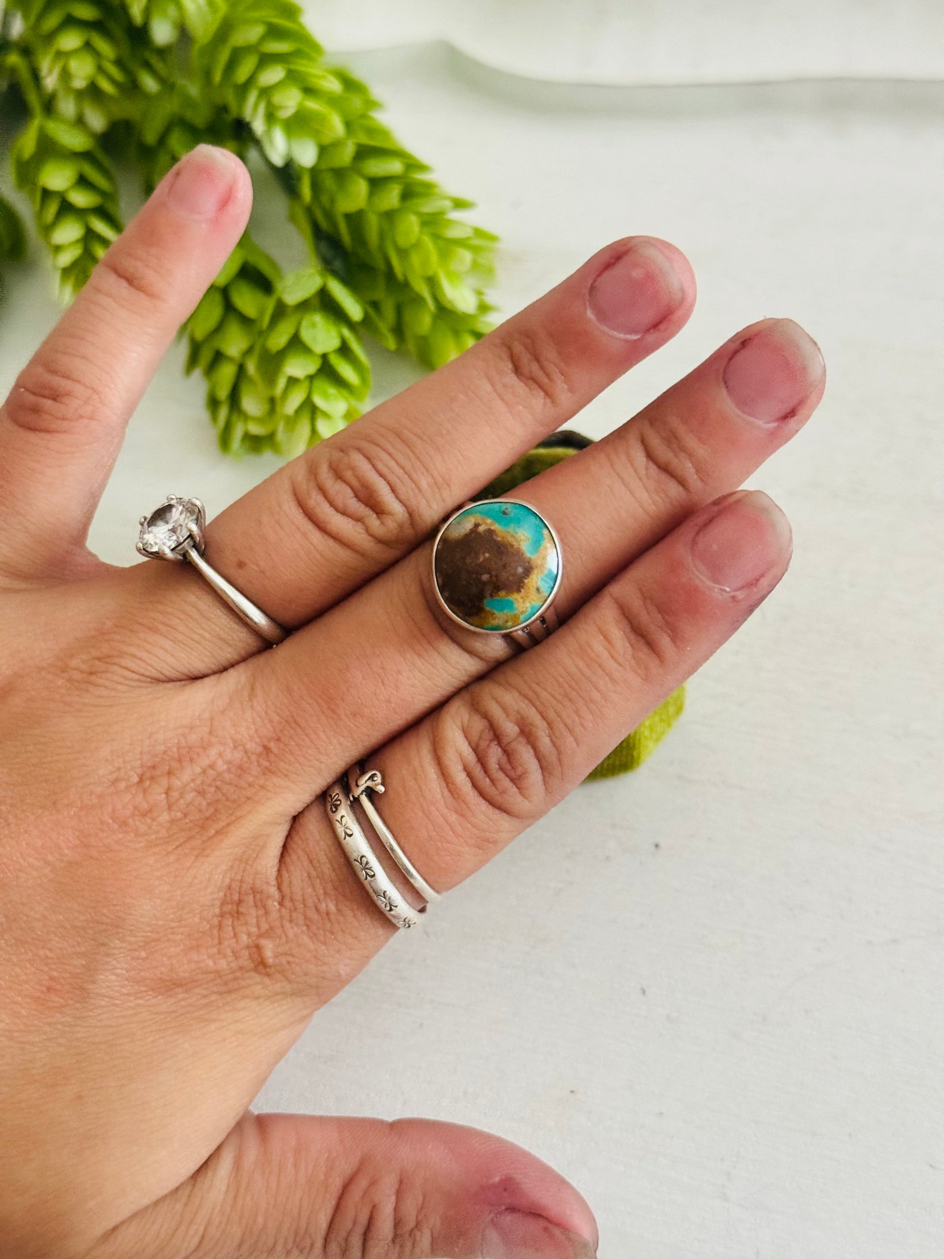 Southwest Made Kingman Turquoise & Sterling Sliver Ring Size 8.5