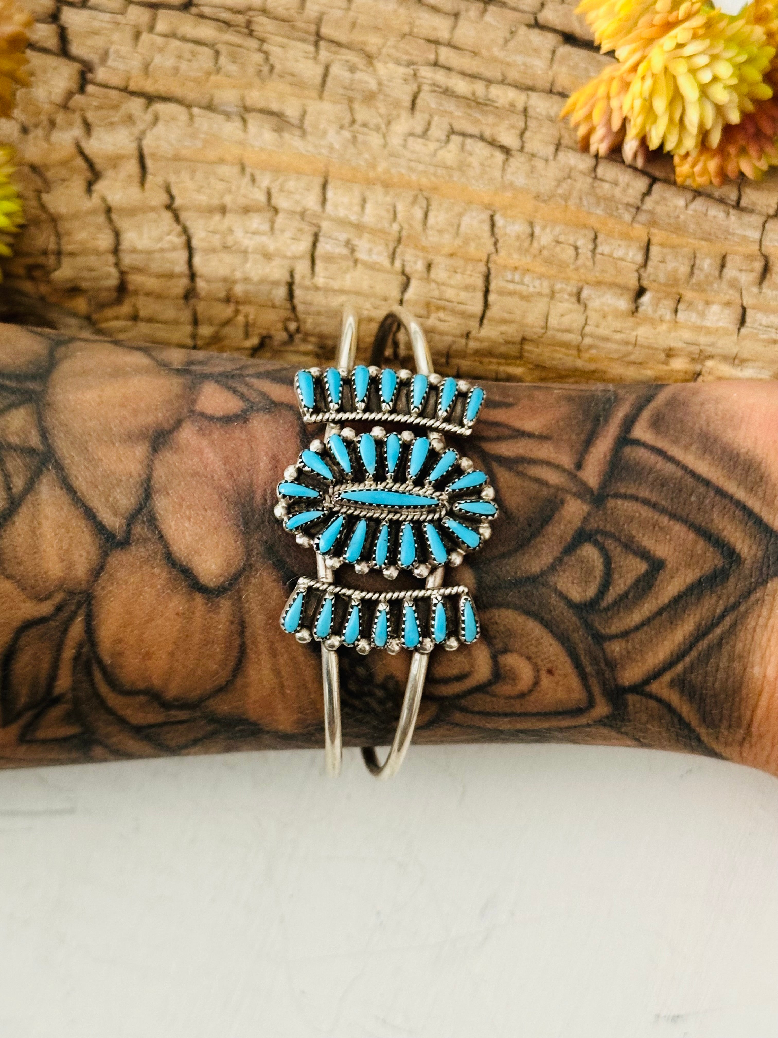 Zuni Made Turquoise & Sterling Silver Cuff Bracelet