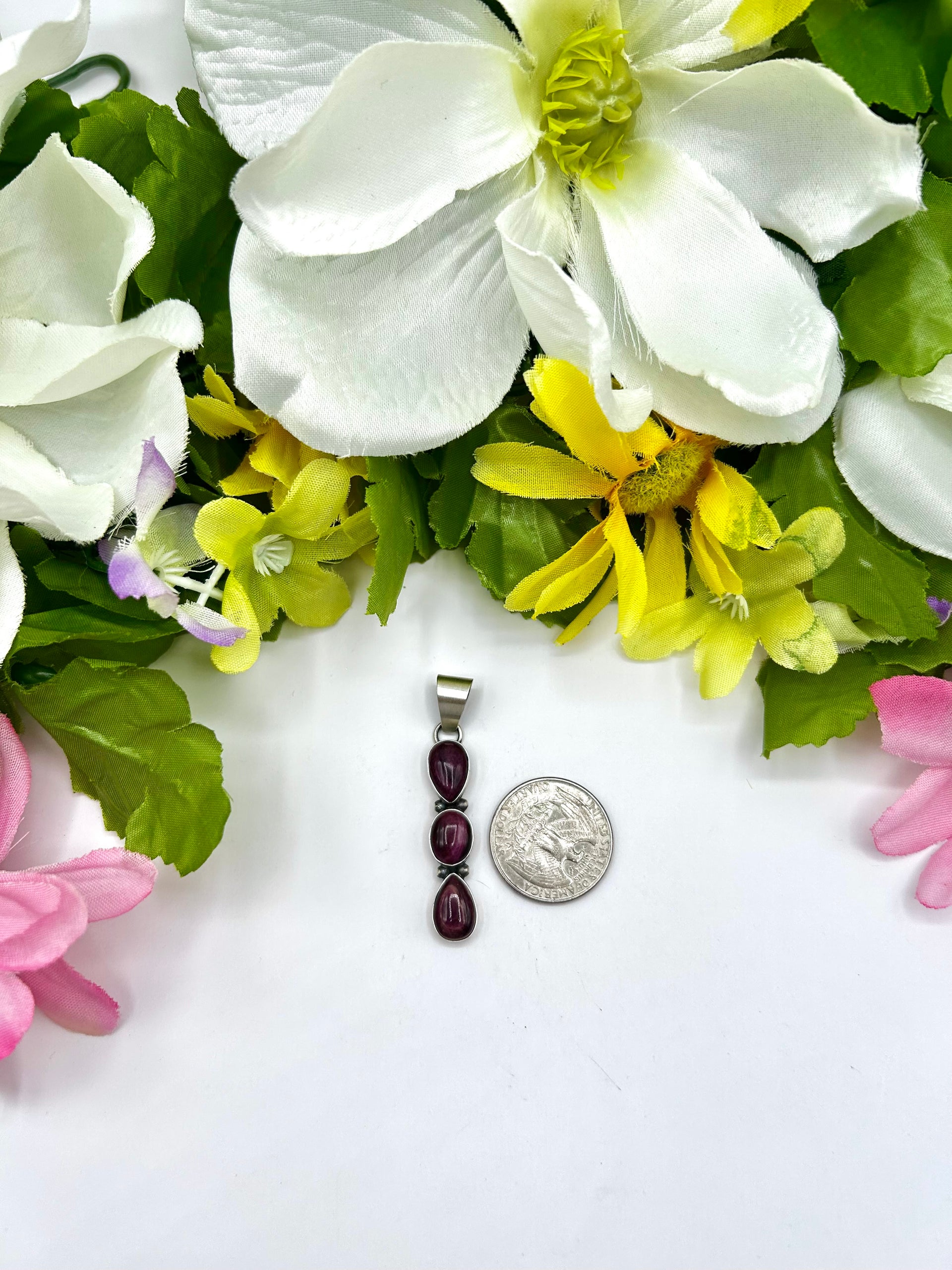 Navajo Made Purple Spiny Oyster & Sterling Silver Pendant