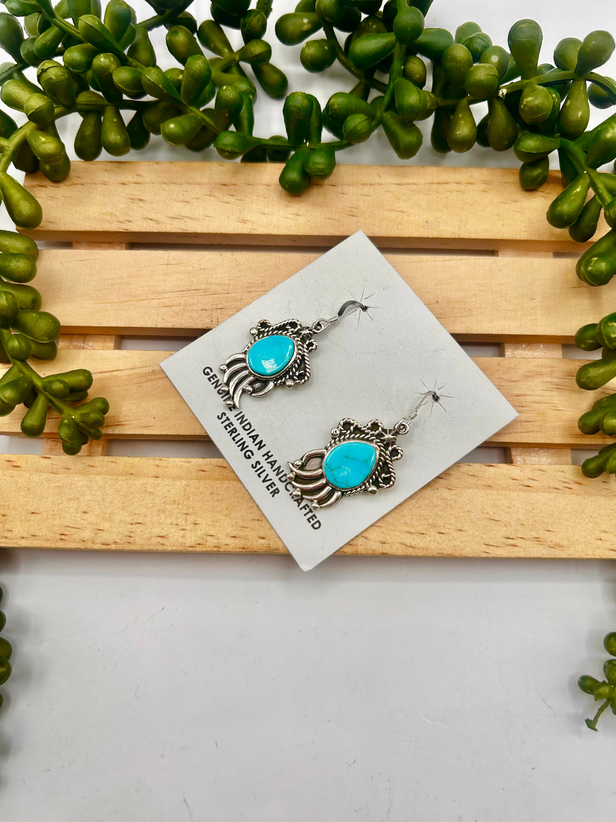 Genevieve Francisco Kingman Turquoise & Sterling Silver Dangle Earrings