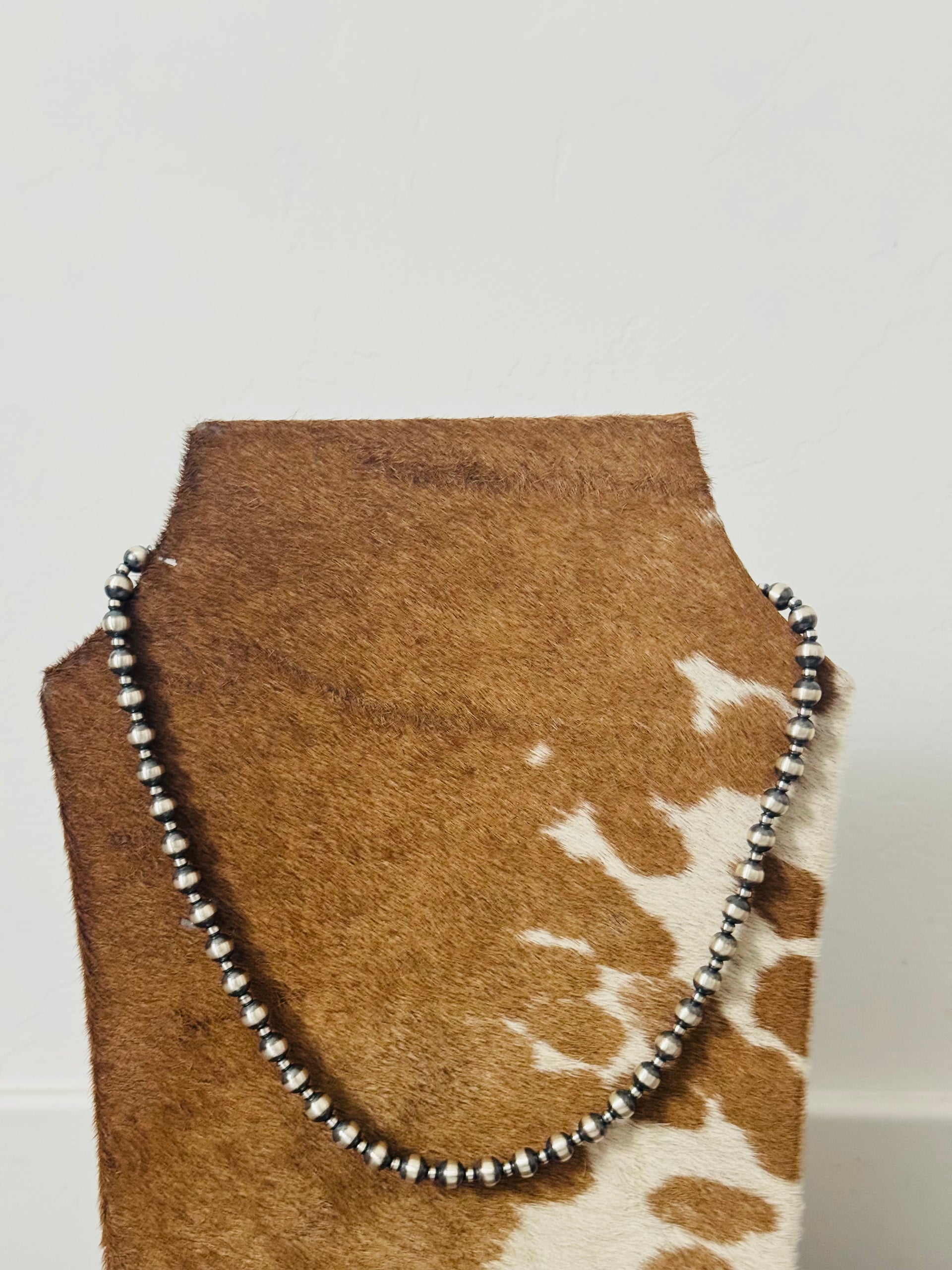 Navajo Strung Graduated Sterling Silver Pearls Beaded Necklace