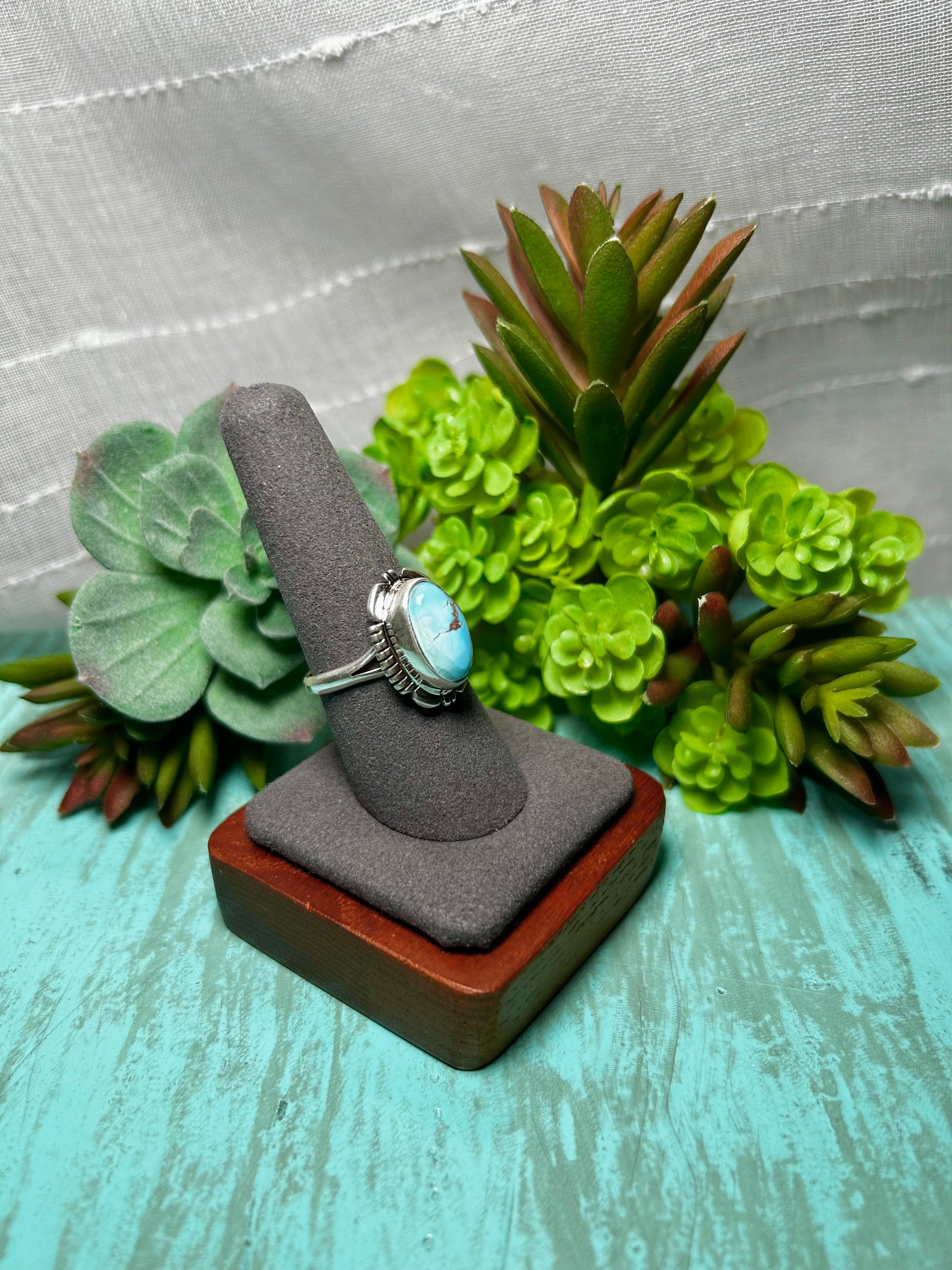 Arlene Yazzie Golden Hill Turquoise & Sterling Sliver Ring Size 8.5