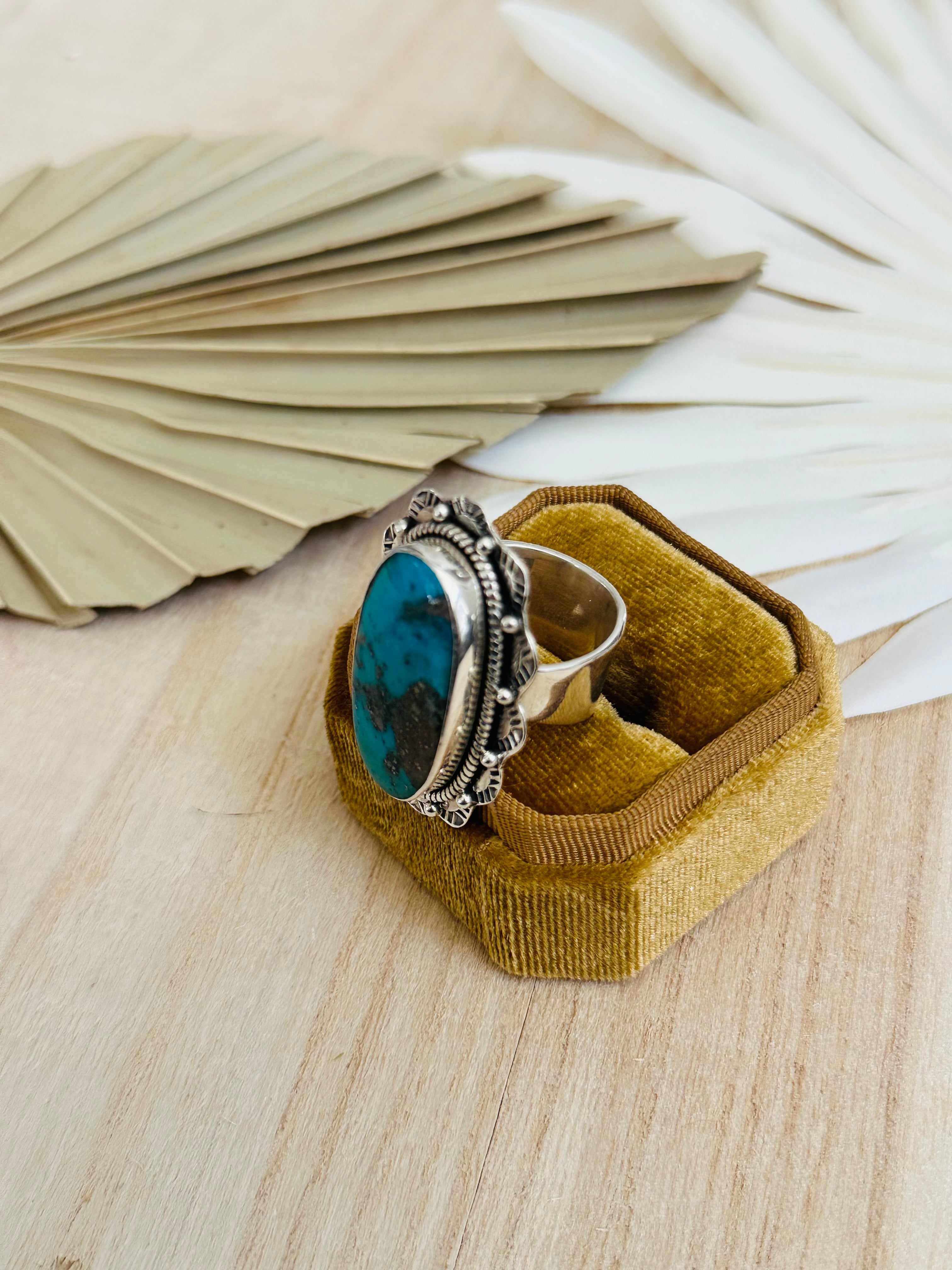 TTD Blue Ridge Turquoise & Sterling Silver Adjustable Ring