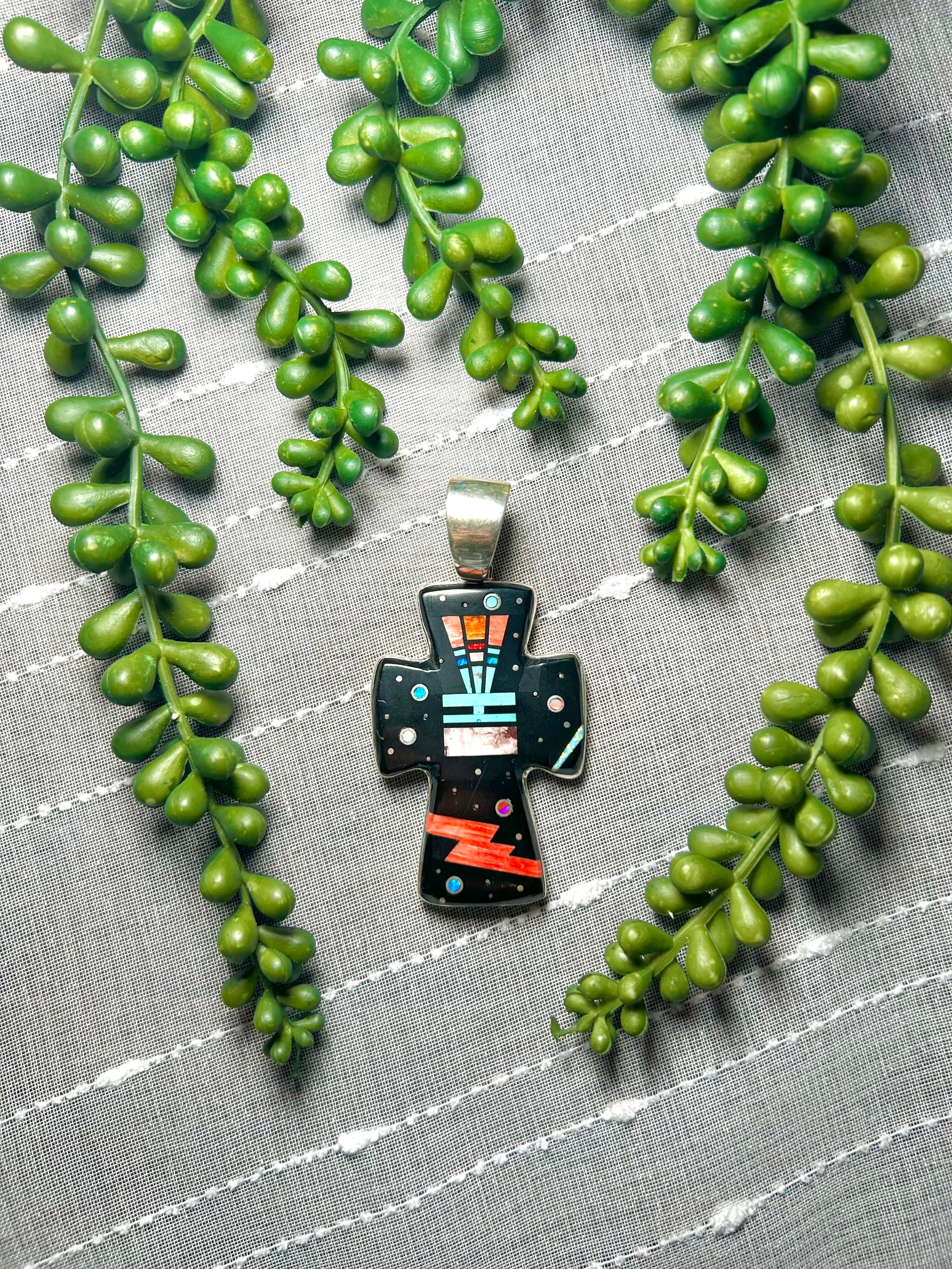 Navajo Made Multi Stone Galaxy & Sterling Silver Pendant