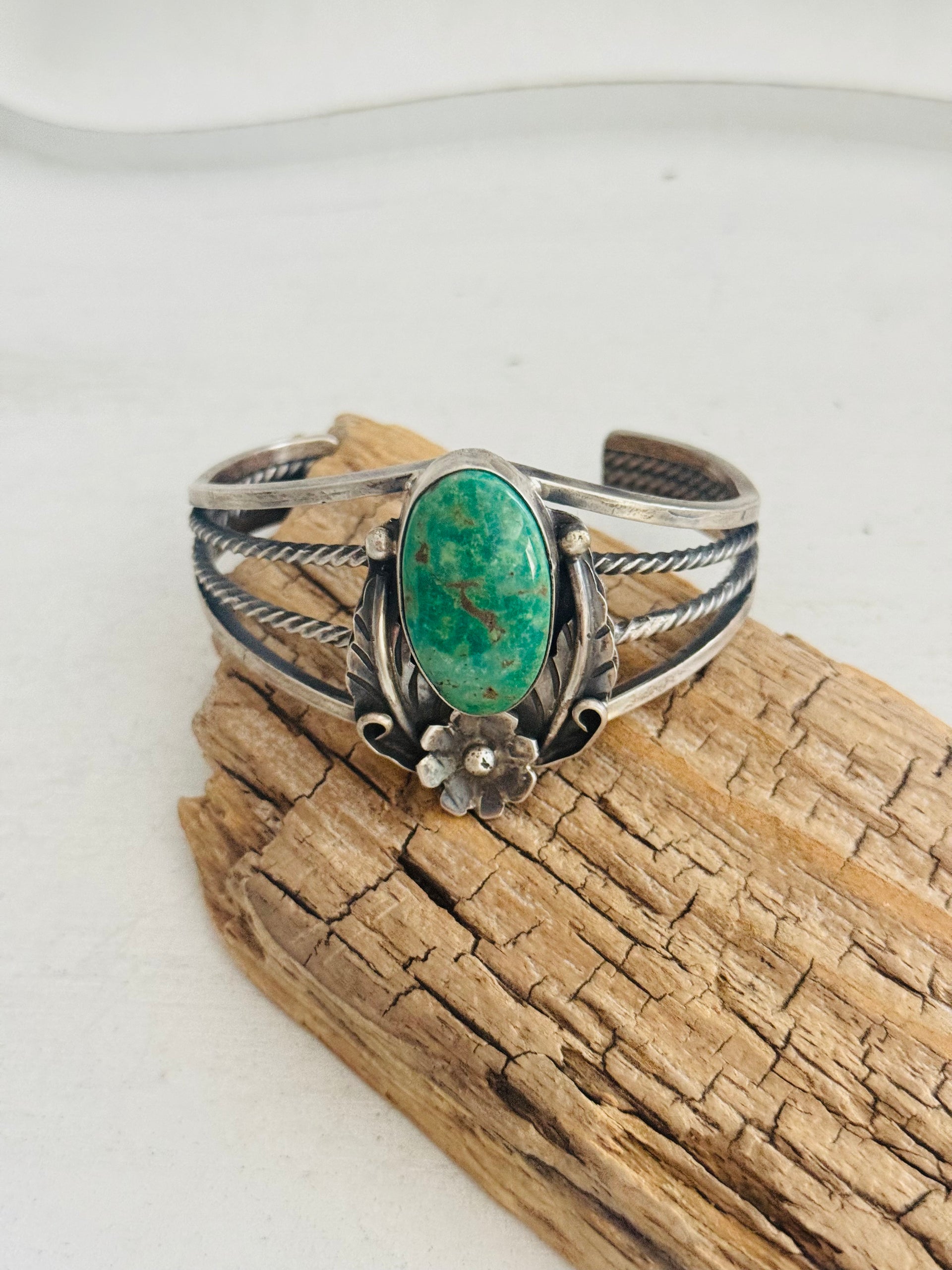 Navajo Made Emerald Valley Turquoise & Sterling Silver Cuff Bracelet