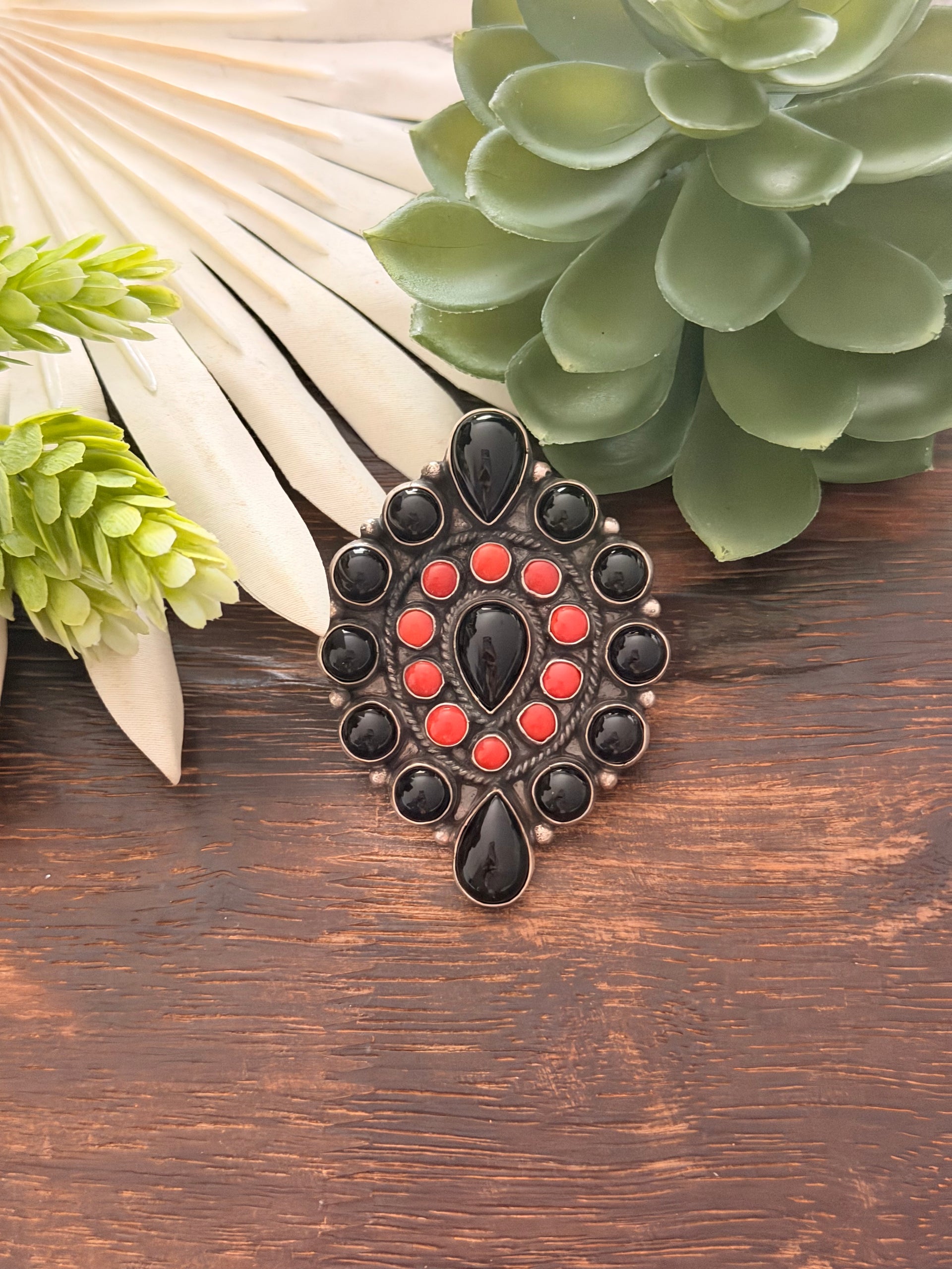 Navajo Made Multi Stone & Sterling Silver Cluster Adjustable Ring