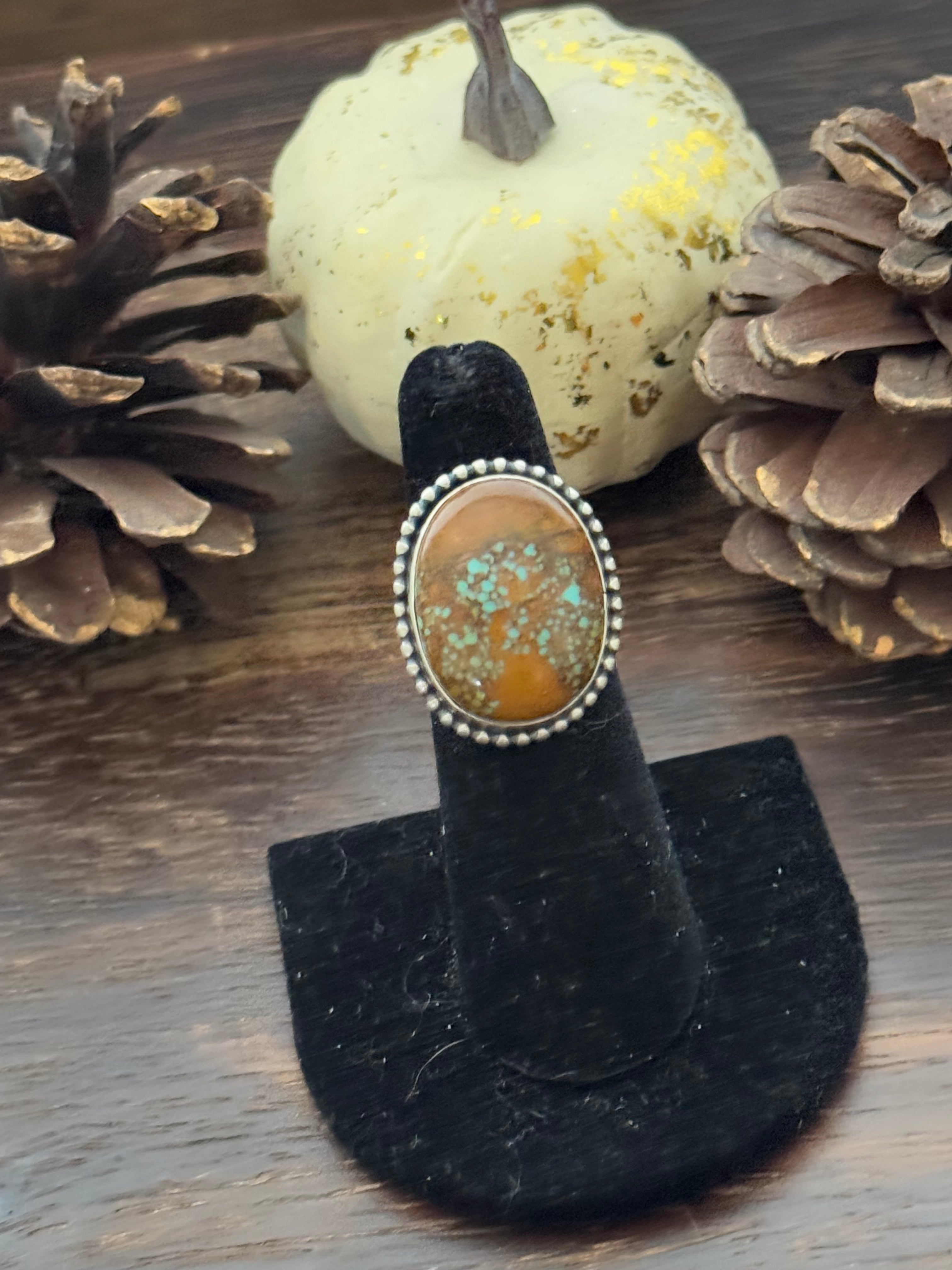 Navajo Made Turquoise Mountain & Sterling Silver Ring Size 5.75