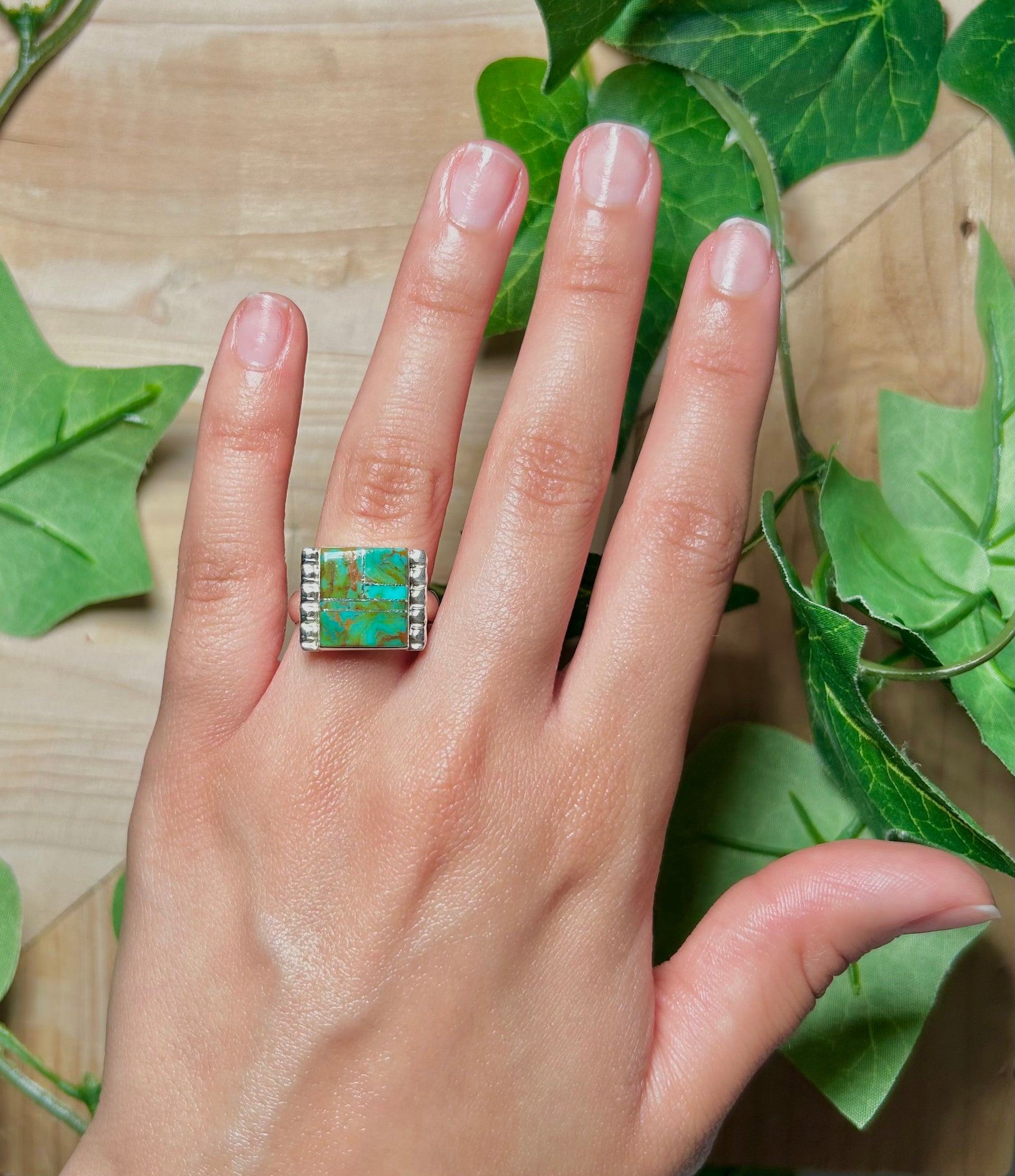 Navajo Made #8 Turquoise and Sterling Silver Ring Size 8.25