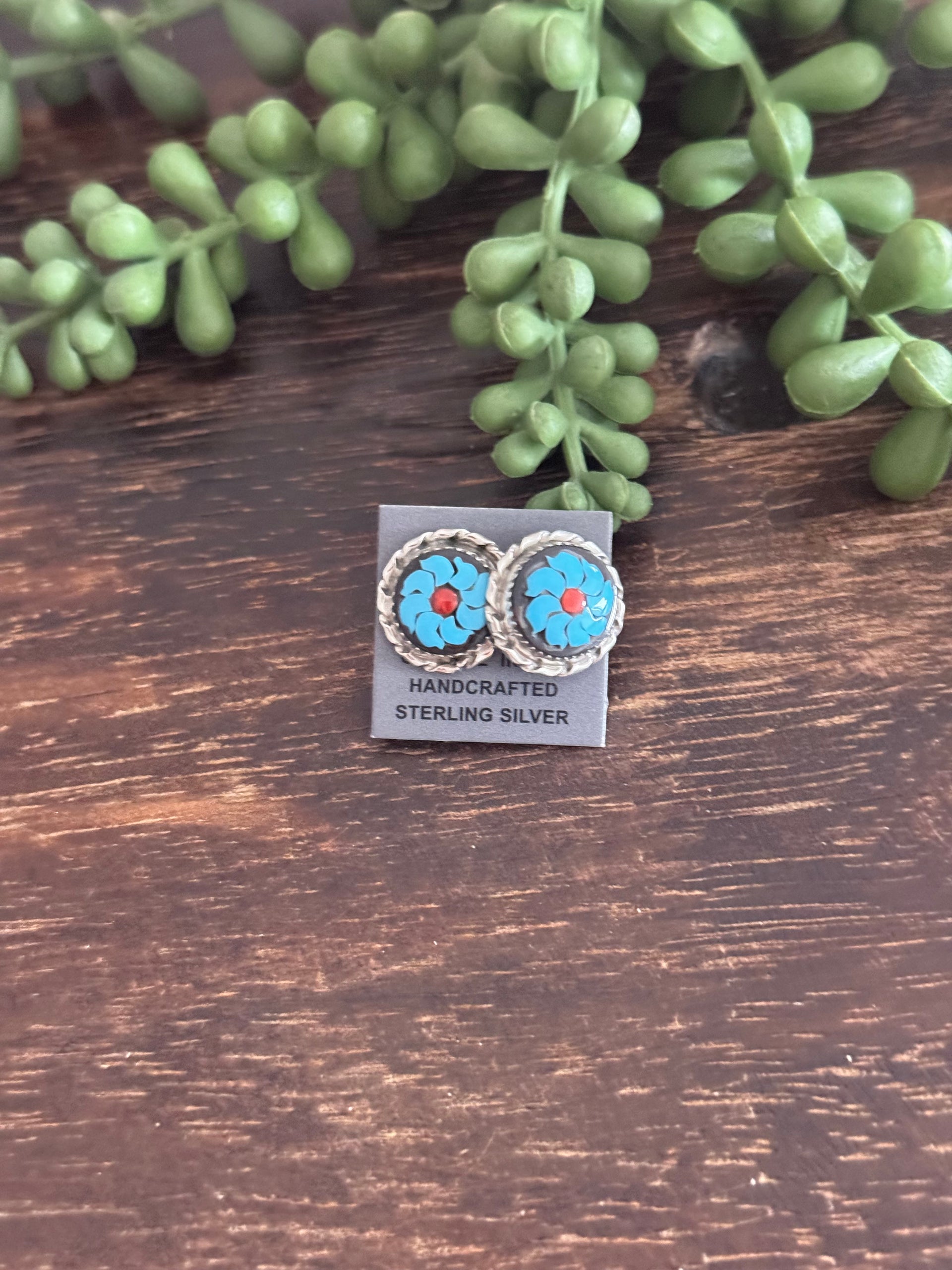 Zuni Made Multi Stone & Sterling Silver Post Inlay Earrings