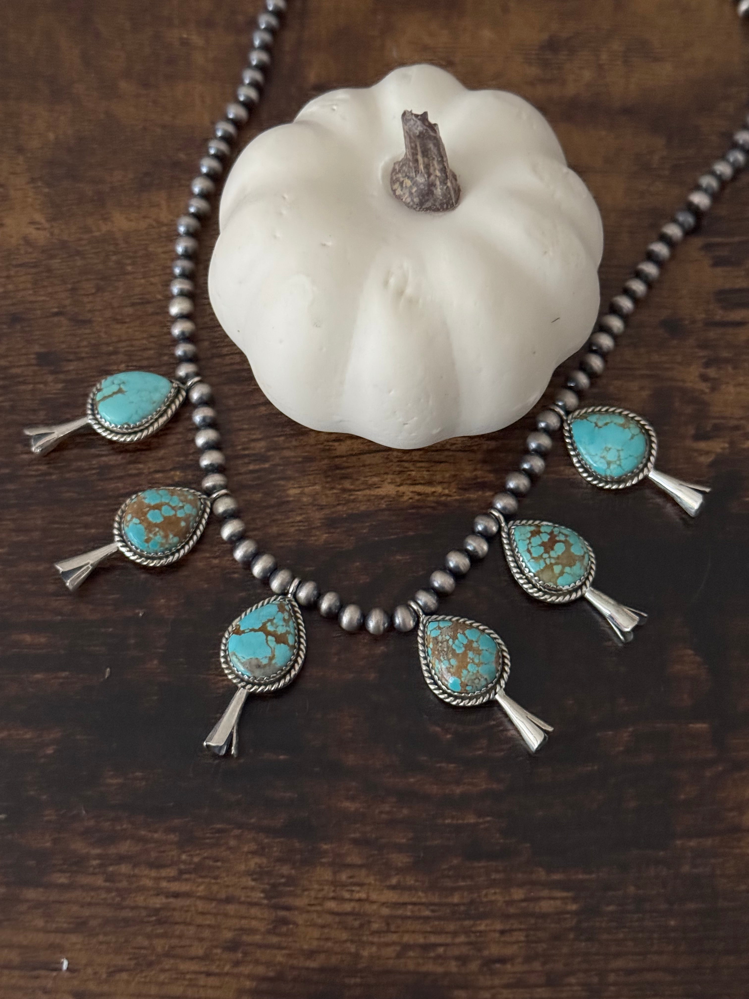 Southwest Handmade #8 Turquoise & Sterling Silver Blossom Necklace