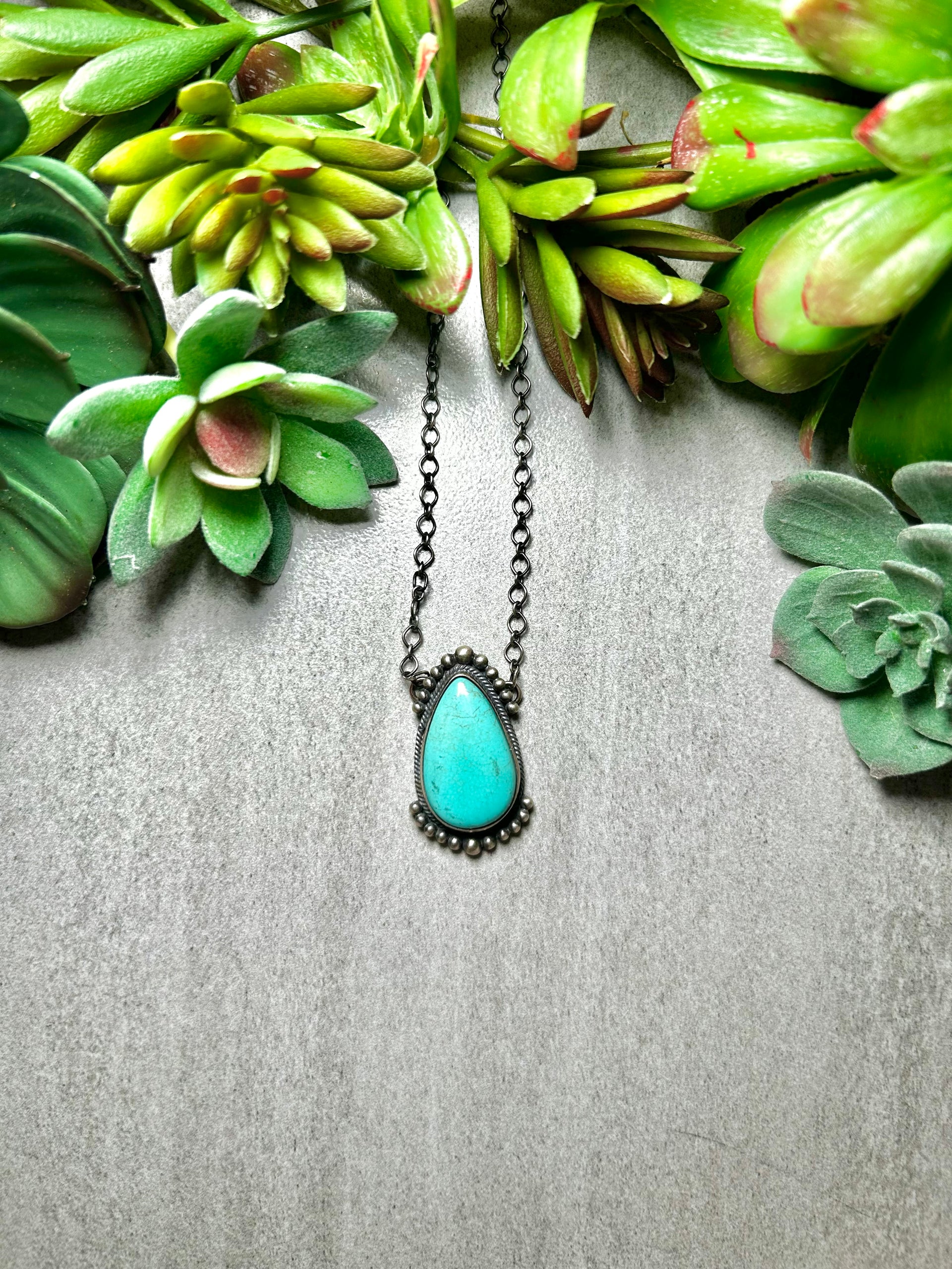 Navajo Made Kingman Turquoise & Sterling Silver Necklace