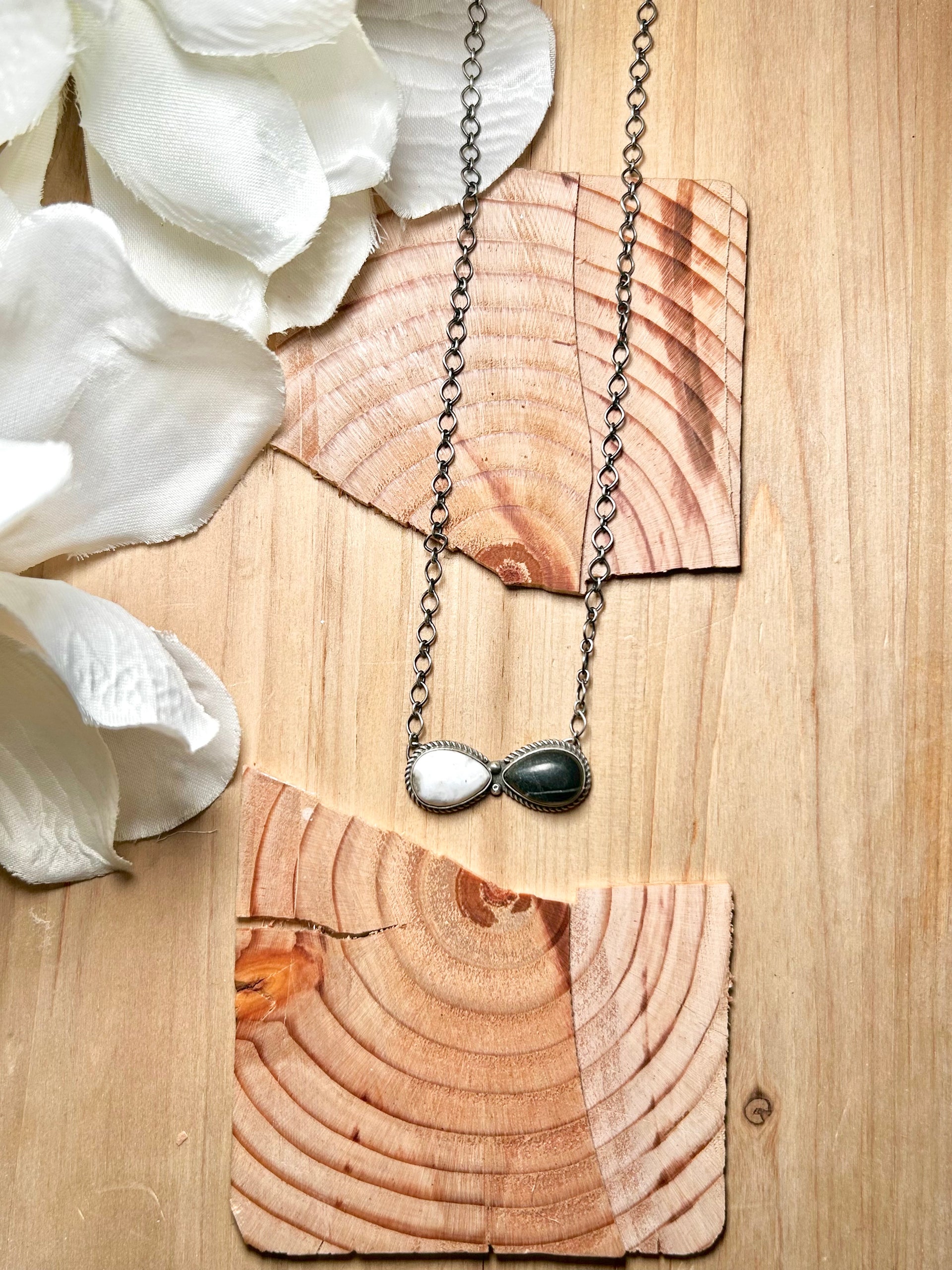 Navajo Made White Buffalo & Sterling Silver Necklace