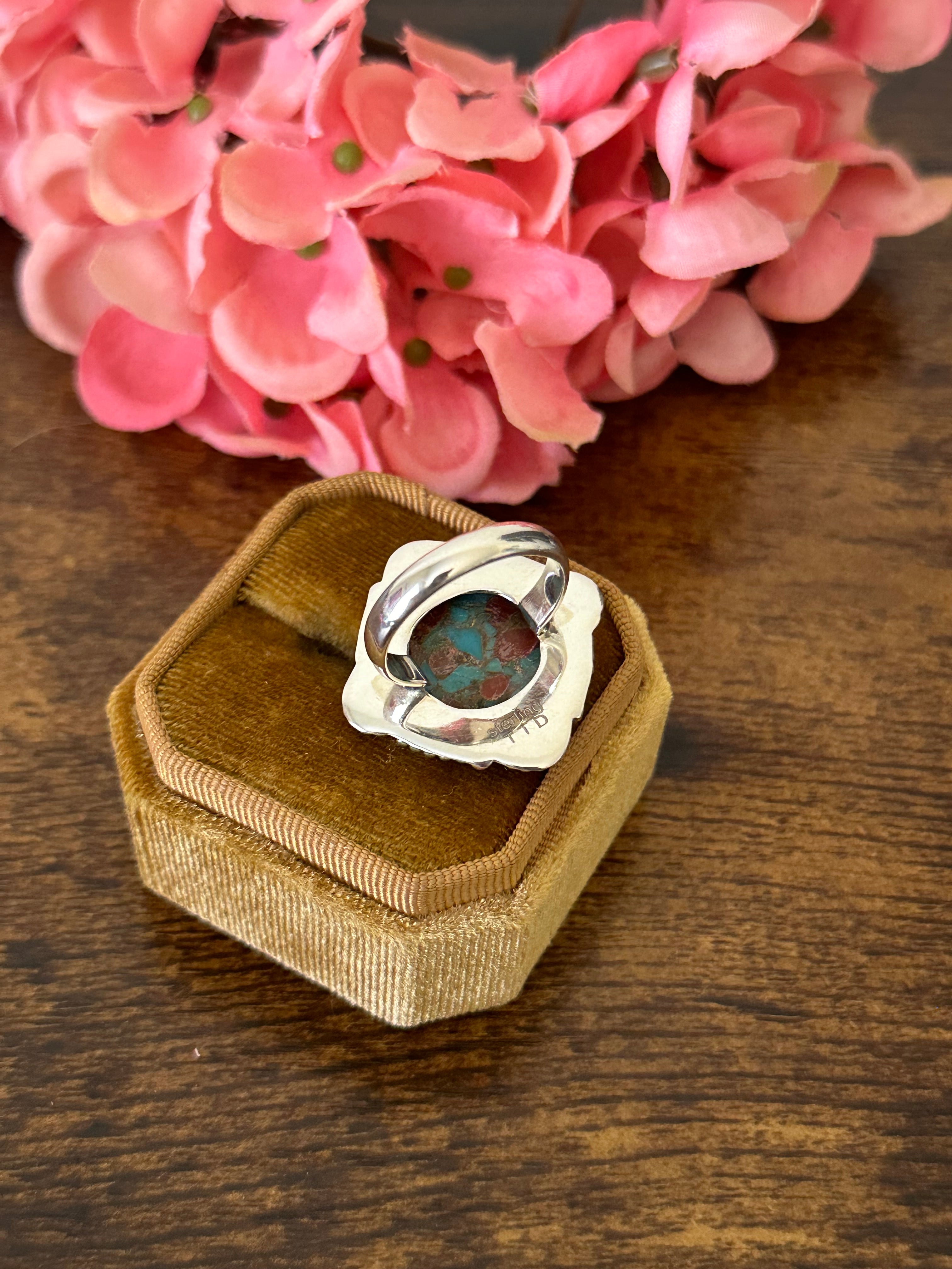 Southwest Handmade Red Mohave Turquoise & Sterling Silver Ring Size 8.5