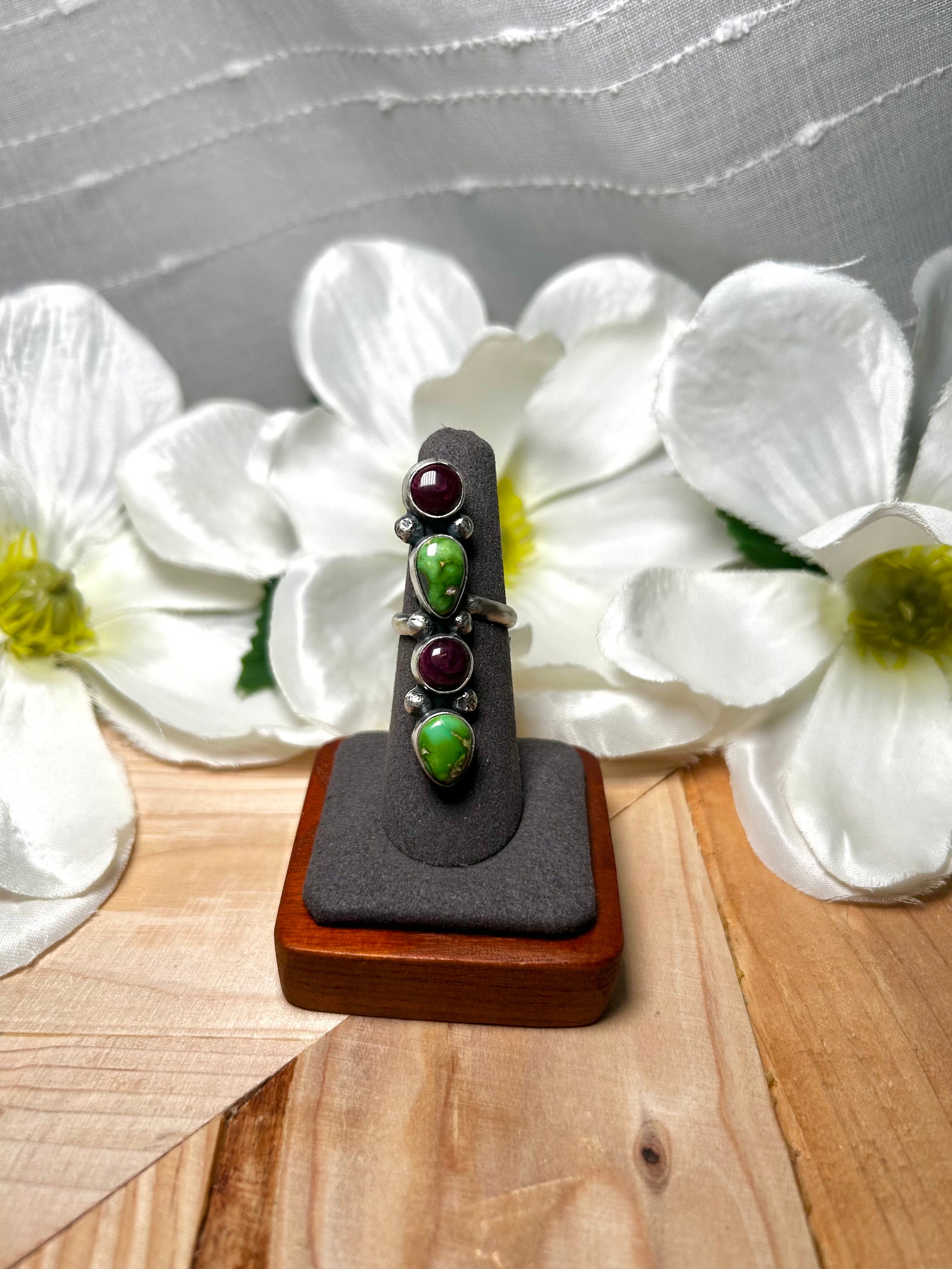 Rena Shelly Multi Stone  & Sterling Silver Adjustable Ring