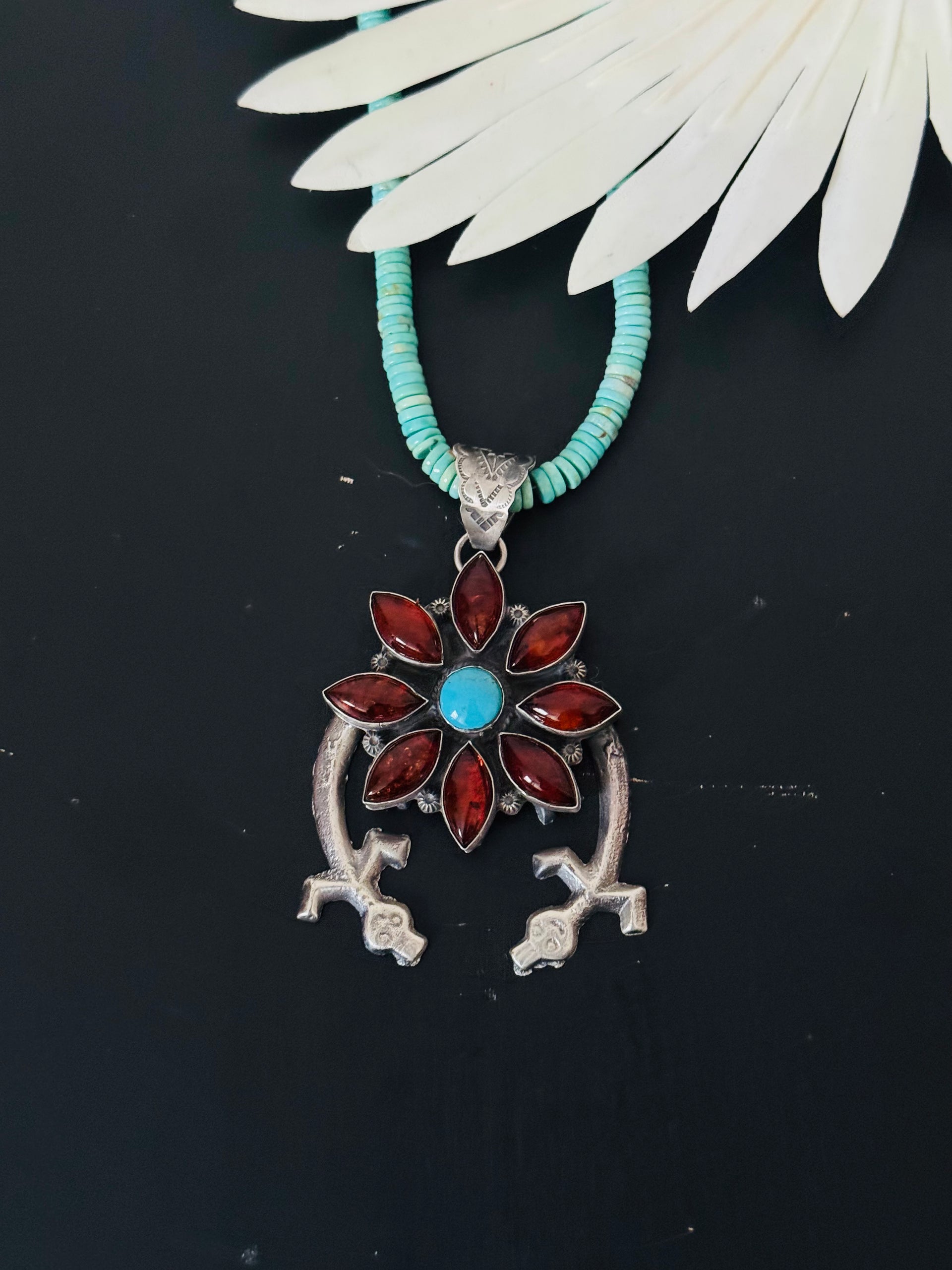 Navajo Made Multi Stone & Sterling Silver Pendant