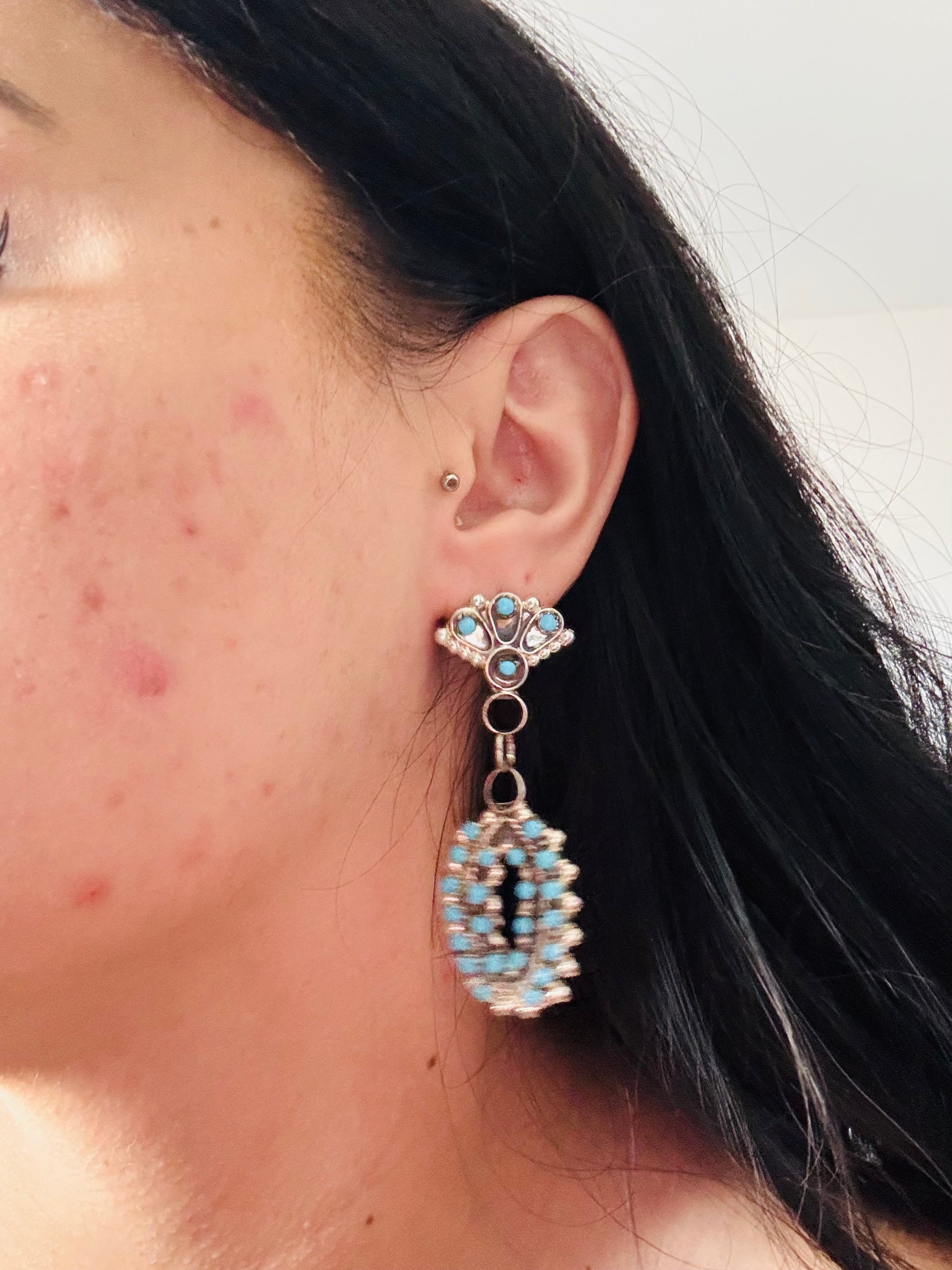 Joan Cheama Kingman Turquoise & Sterling Silver Post Dangle Earrings