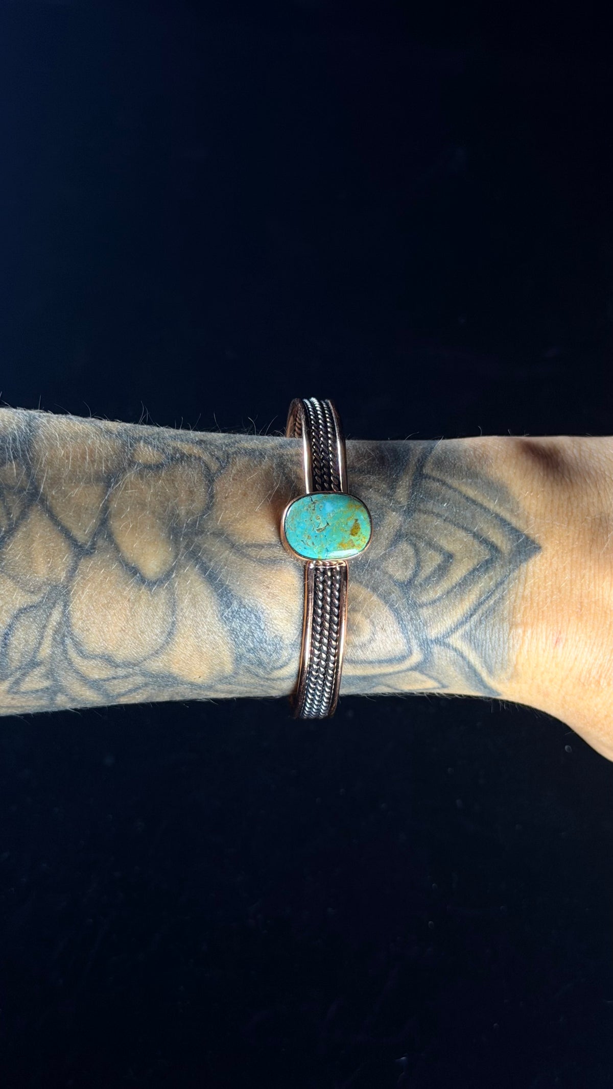 Navajo Made Kingman Turquoise & Copper Cuff Bracelet