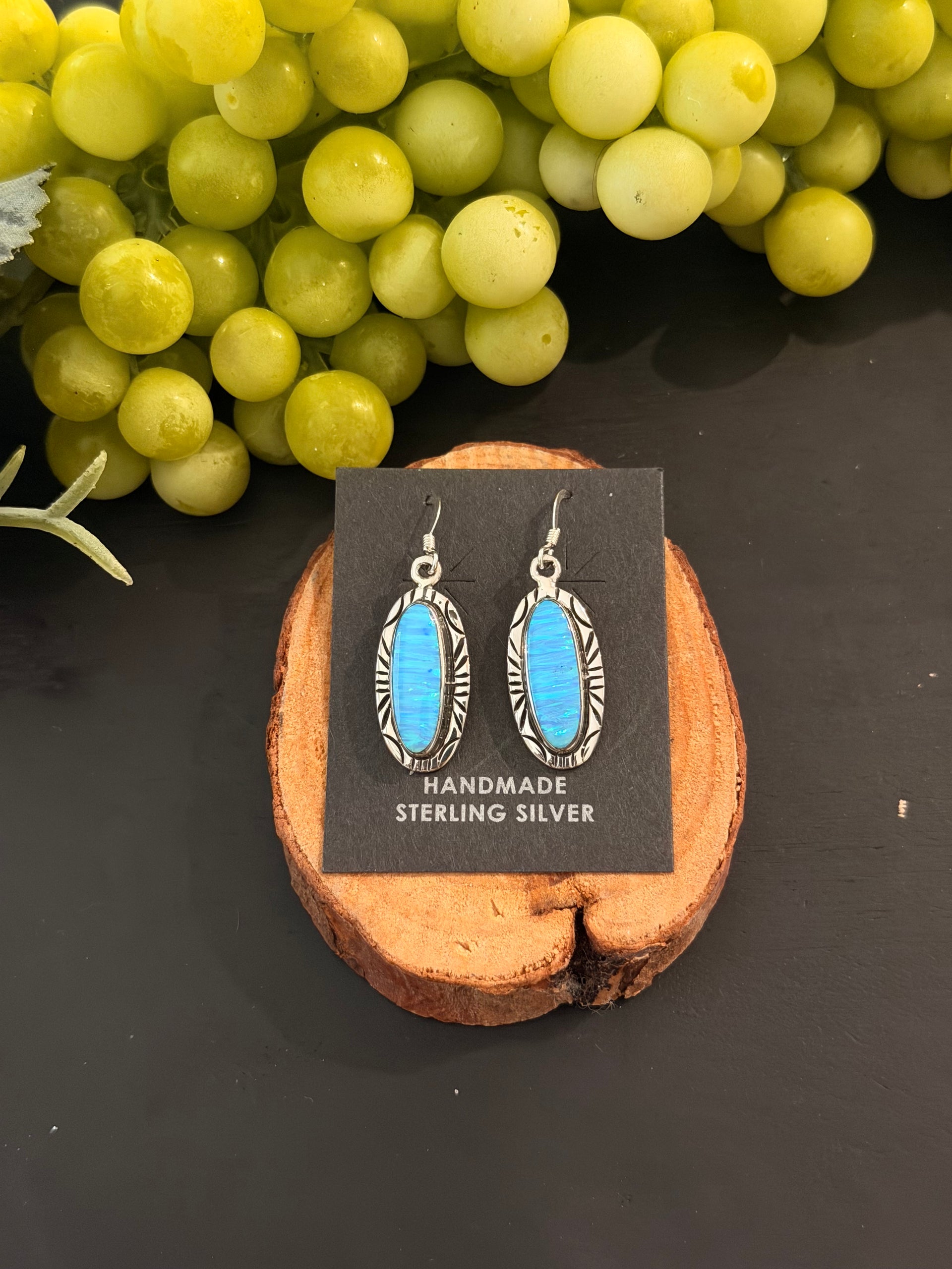 Navajo Made Opal (Man Made) & Sterling Silver Dangle Earrings