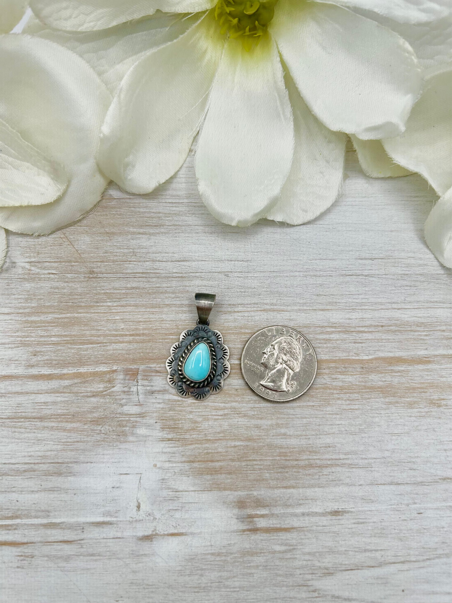 Navajo Made Golden Hill Turquoise & Sterling Silver Pendant
