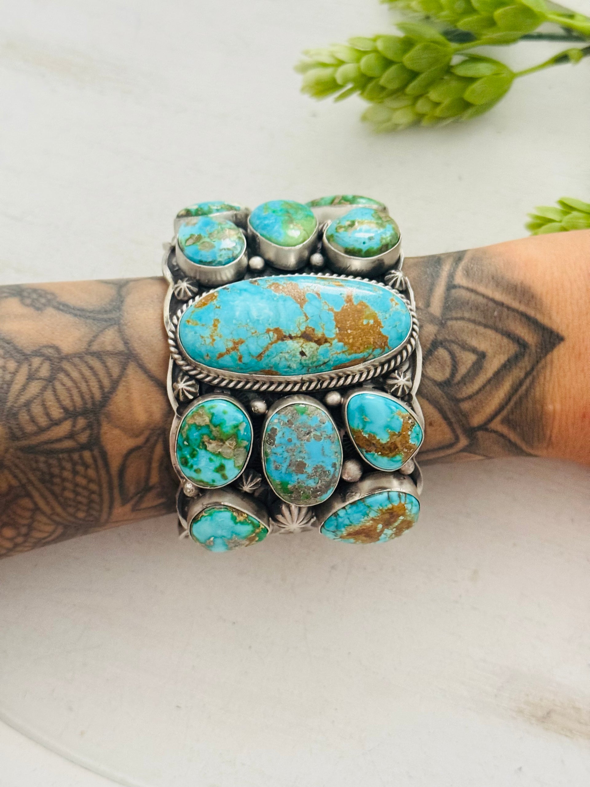 LeRoy James Sonoran Mountain Turquoise & Sterling Silver Cluster Cuff Bracelet
