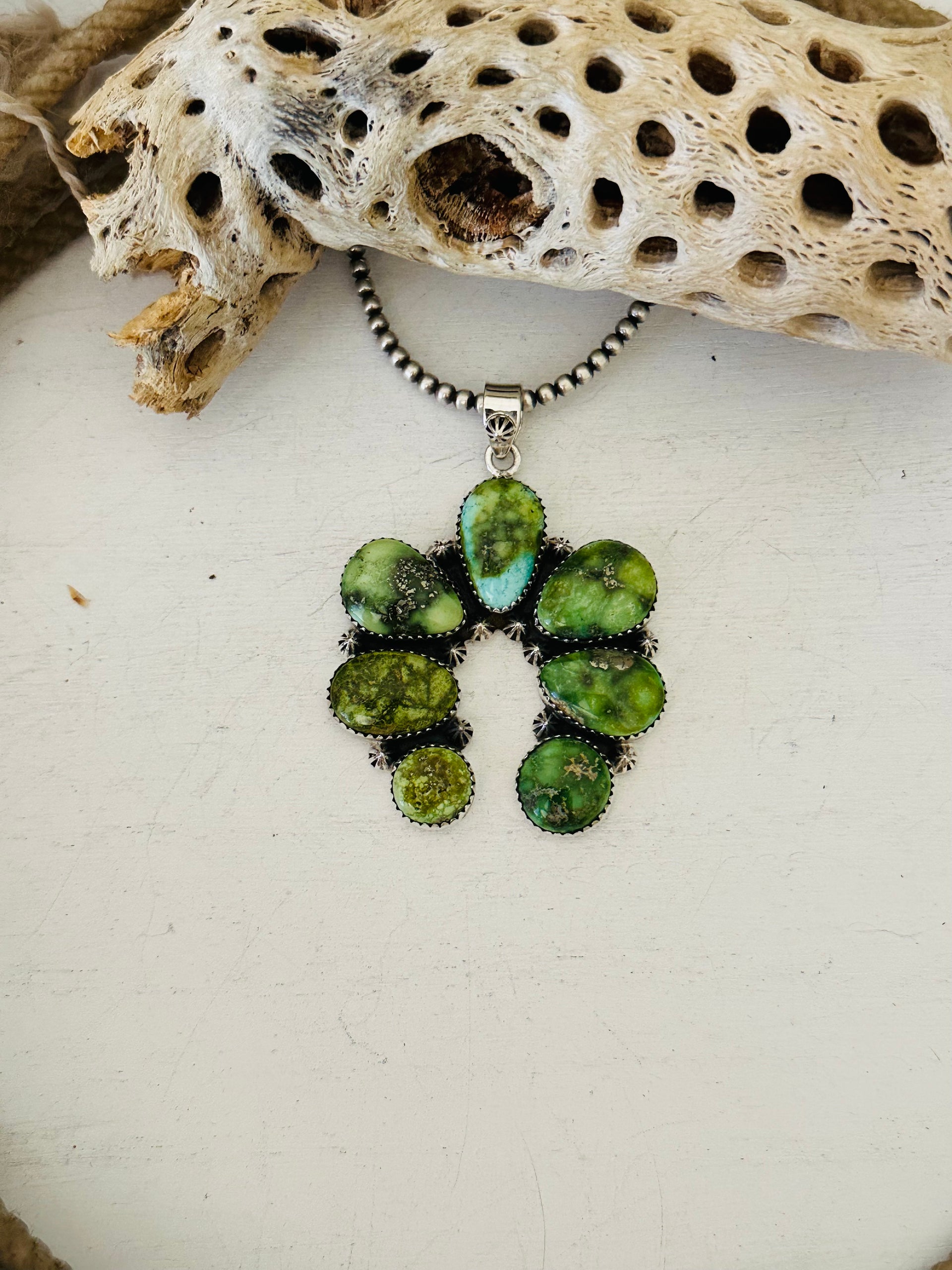 Southwest Handmade Sonoran Gold Turquoise & Sterling Silver Naja Pendant