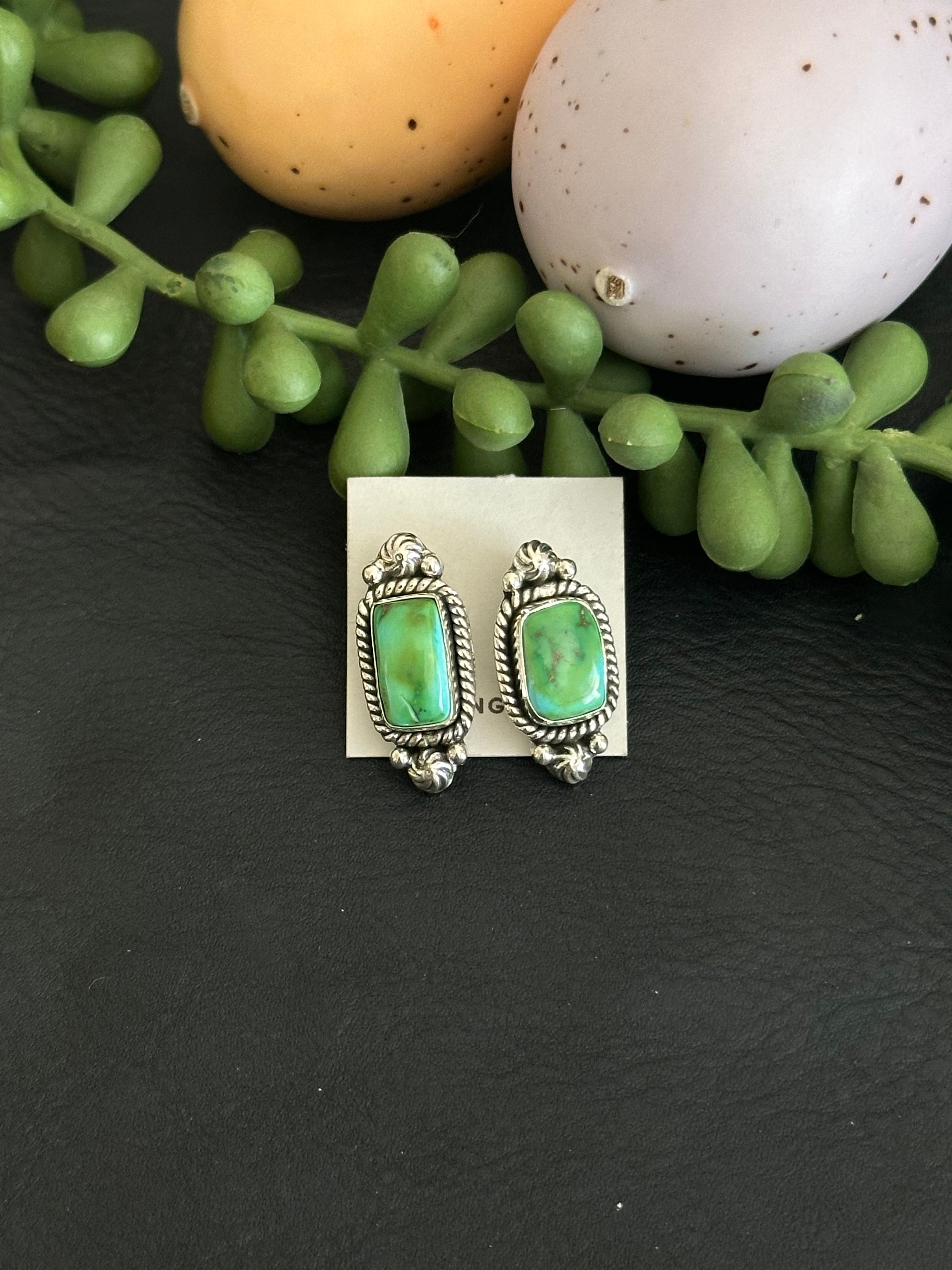 Southwest Handmade Sonoran Gold Turquoise & Sterling Silver Post Earrings