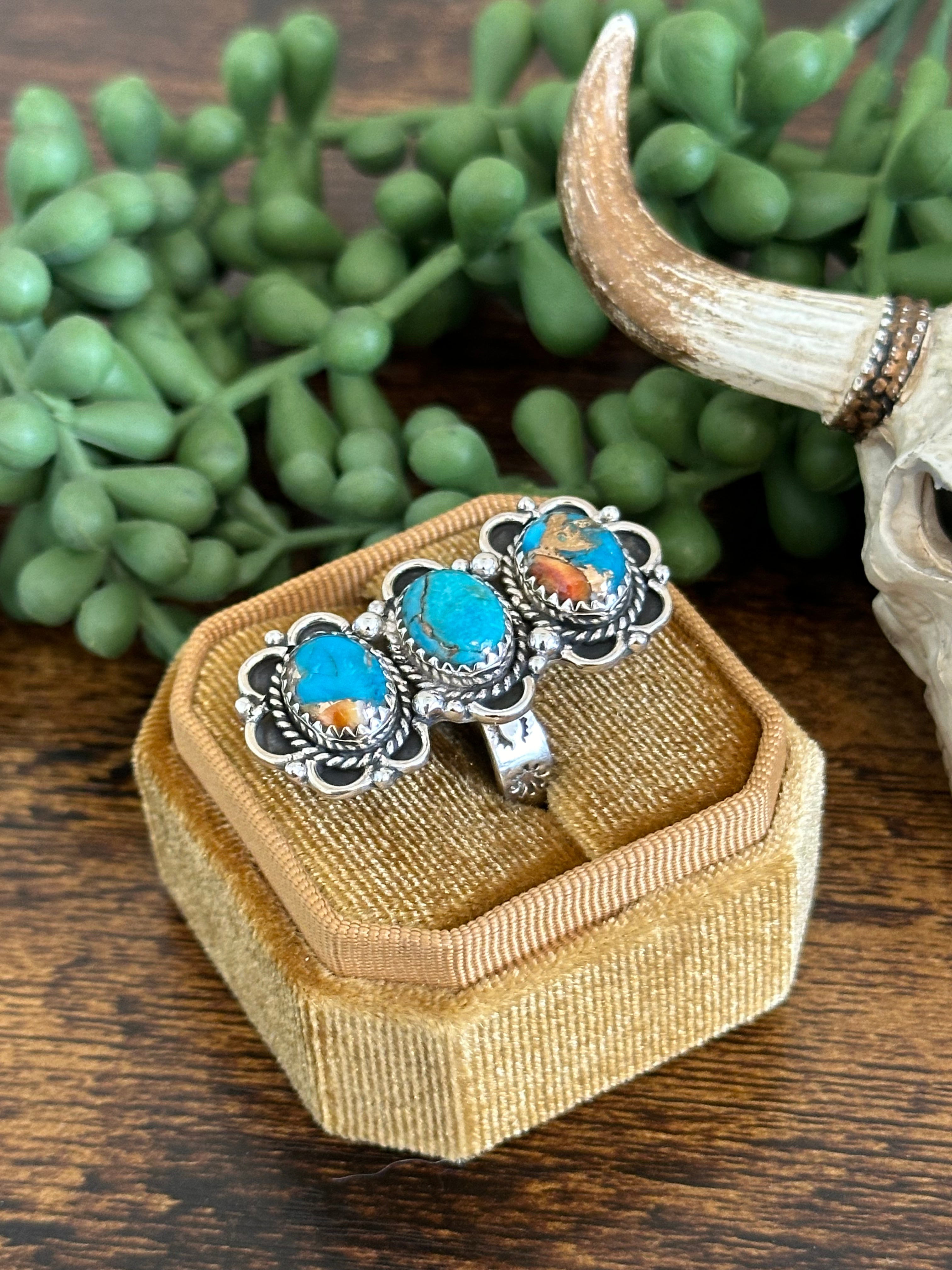 Southwest Handmade Mohave Turquoise & Sterling Silver Adjustable Ring