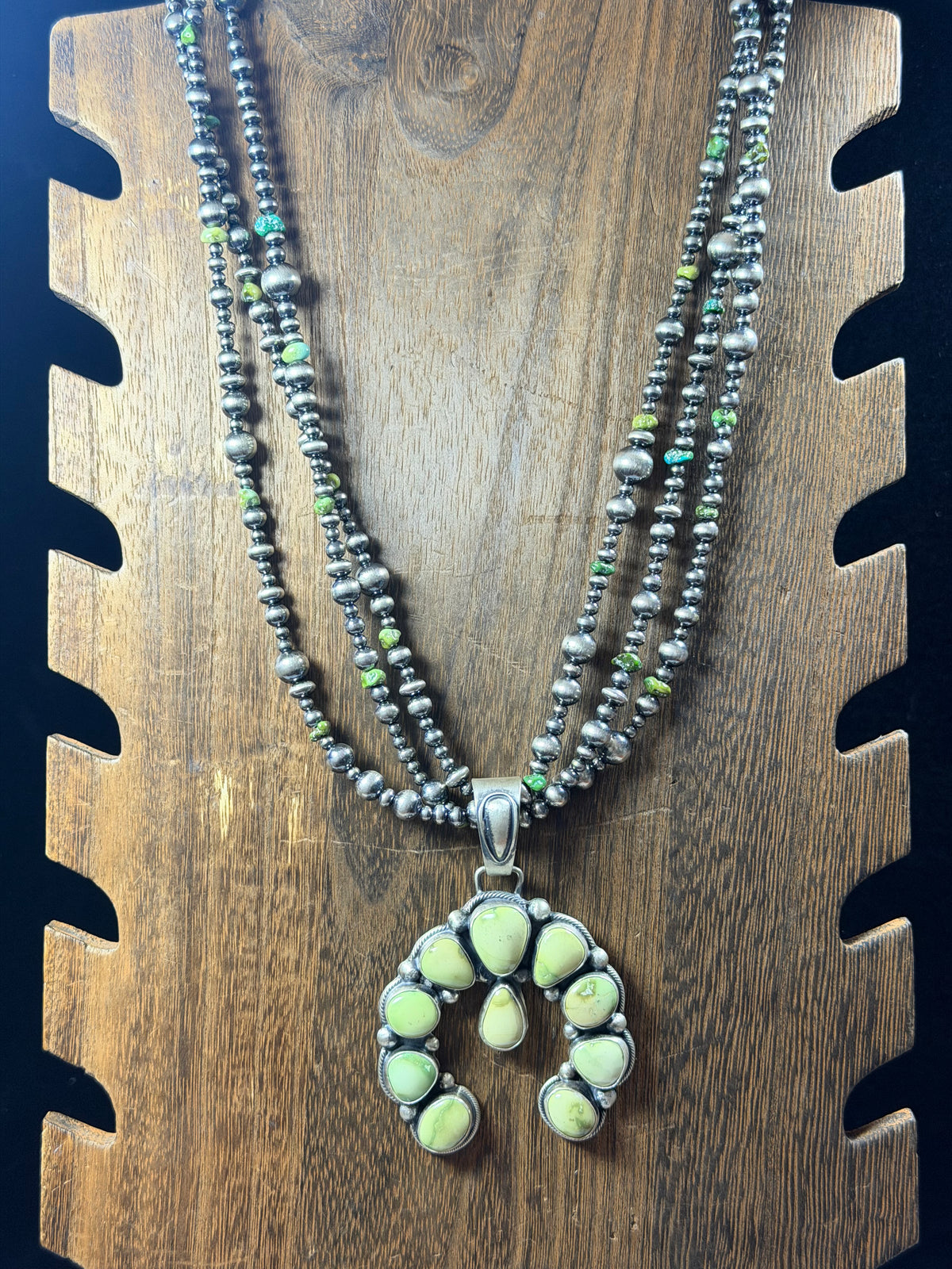 Bobby Johnson Sonoran Gold Turquoise & Sterling Silver Cluster Machine Made Pearl Necklace