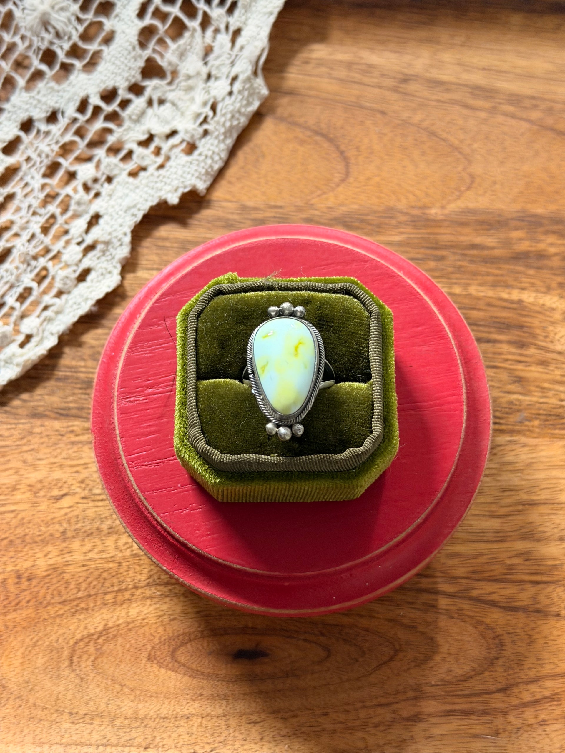 Scott Skeets Palomino Variscite & Sterling Silver Ring Size 8.25