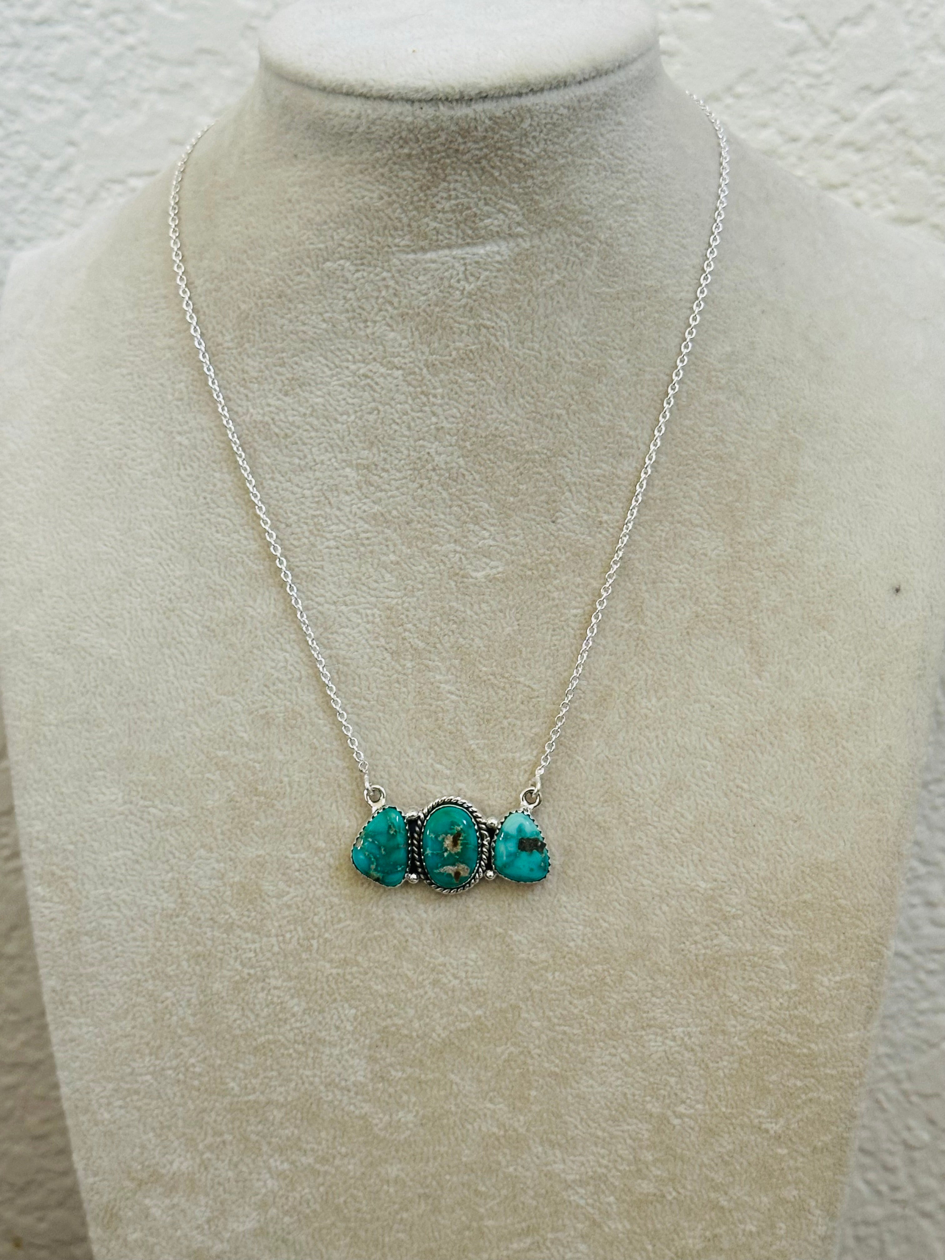 Southwest Handmade Emerald Valley Turquoise & Sterling Silver Necklace