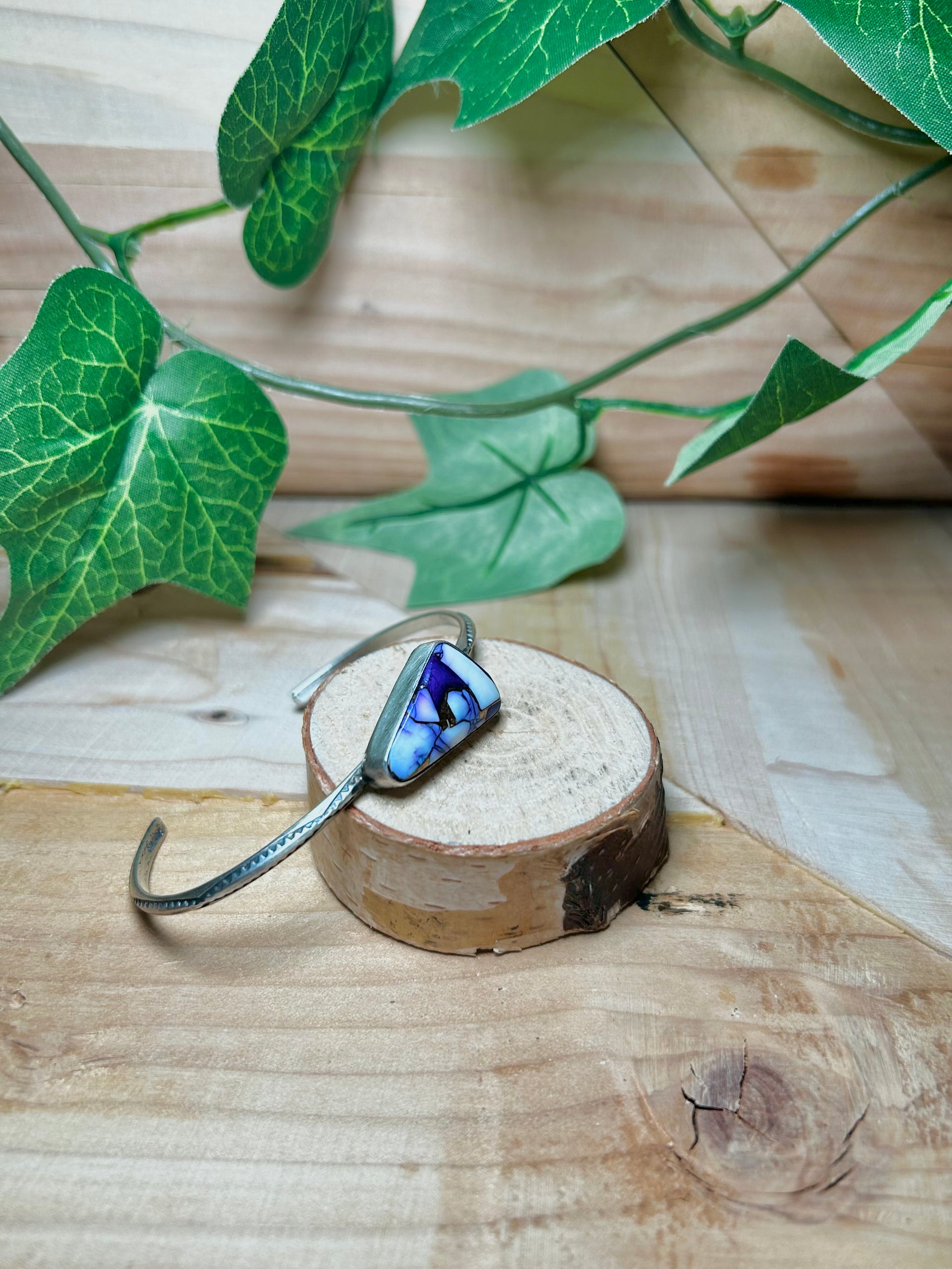 Navajo Made Purple Mohave Turquoise & Sterling Silver Cuff Bracelet