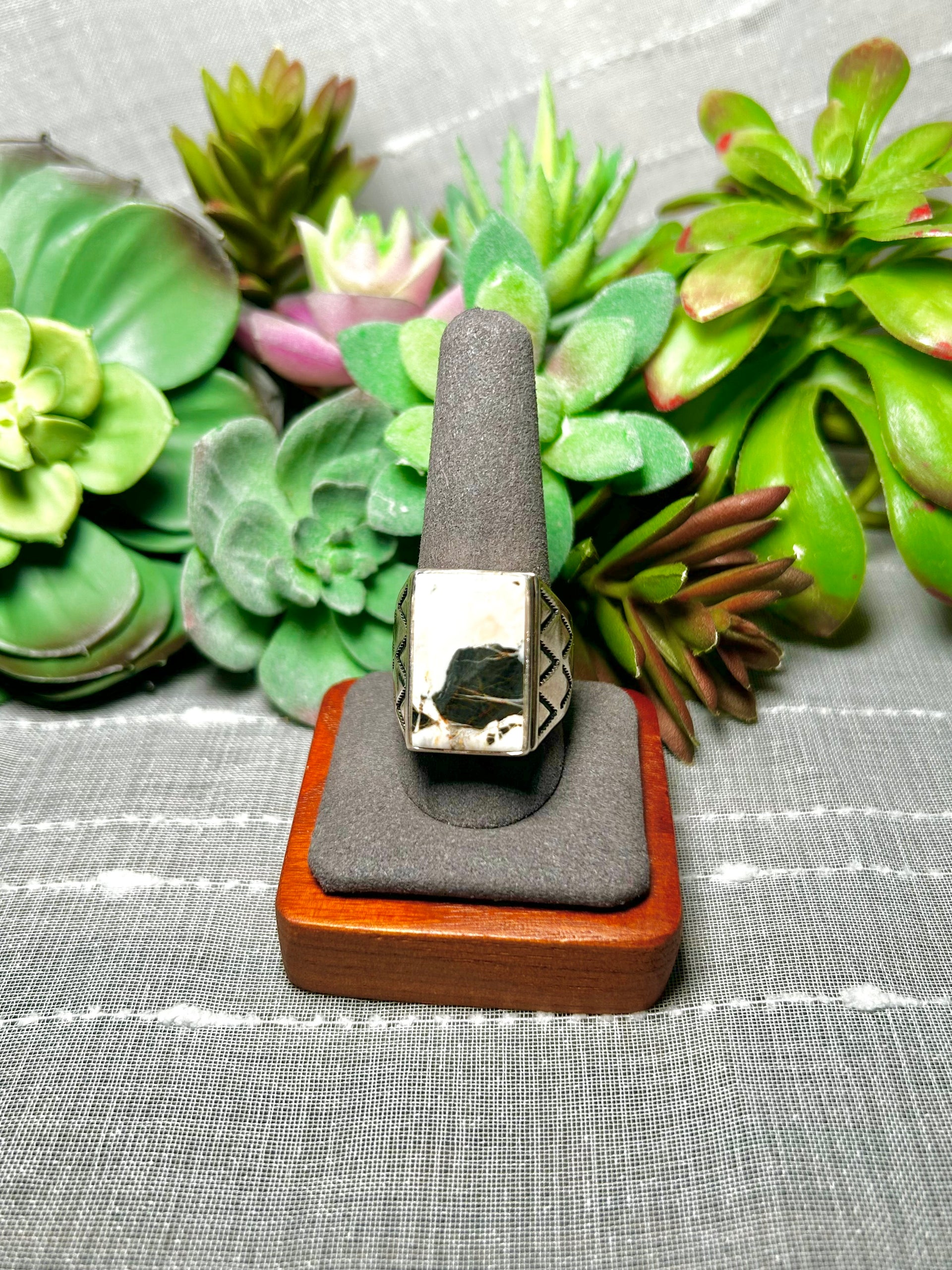 Alex Begay White Buffalo & Sterling Silver Ring Size 10.25