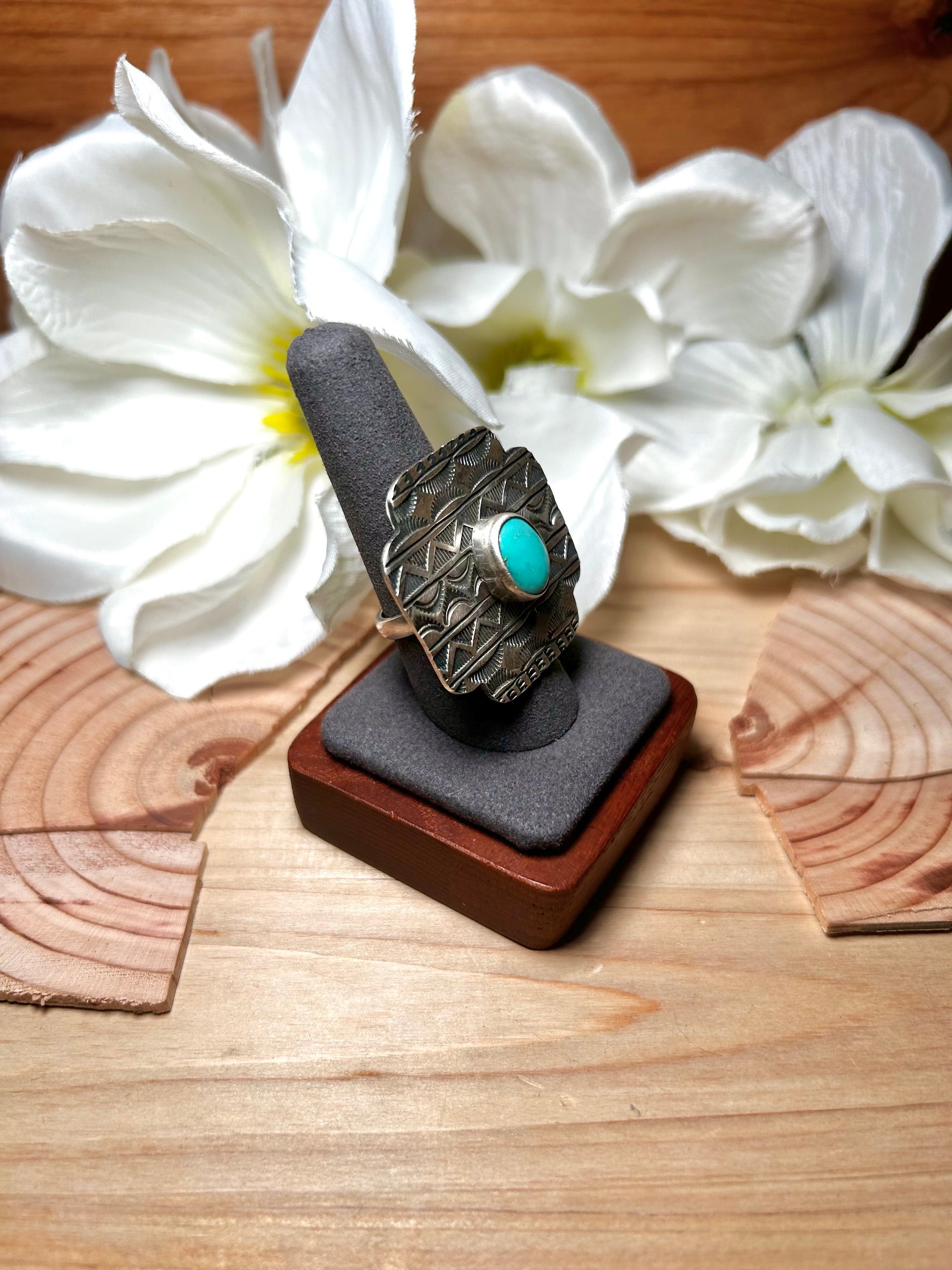 Tillie Jon Kingman Turquoise & Sterling Silver Ring Size 9