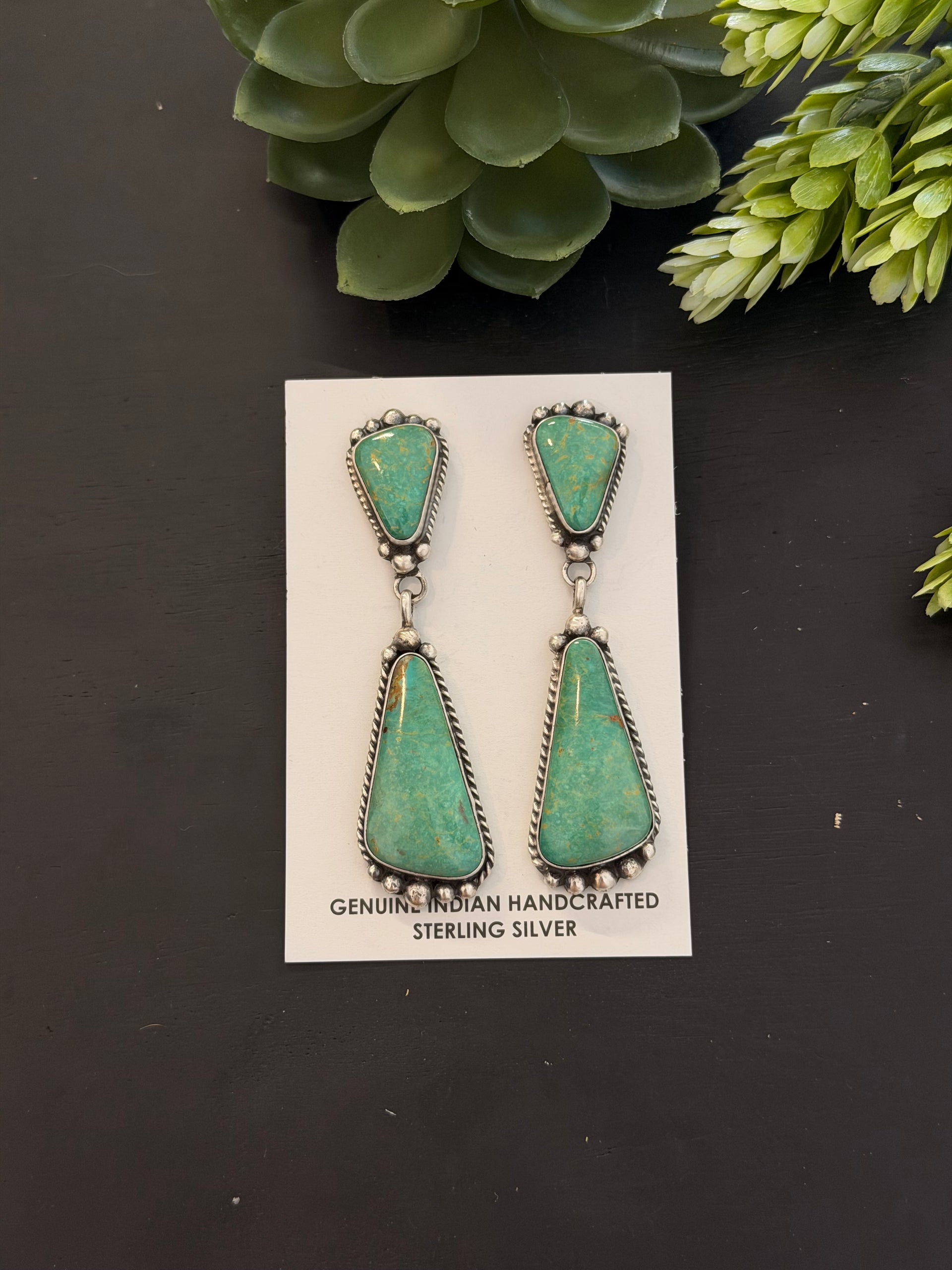 Elouise Kee Kingman Turquoise & Sterling Silver Post Dangle Earring