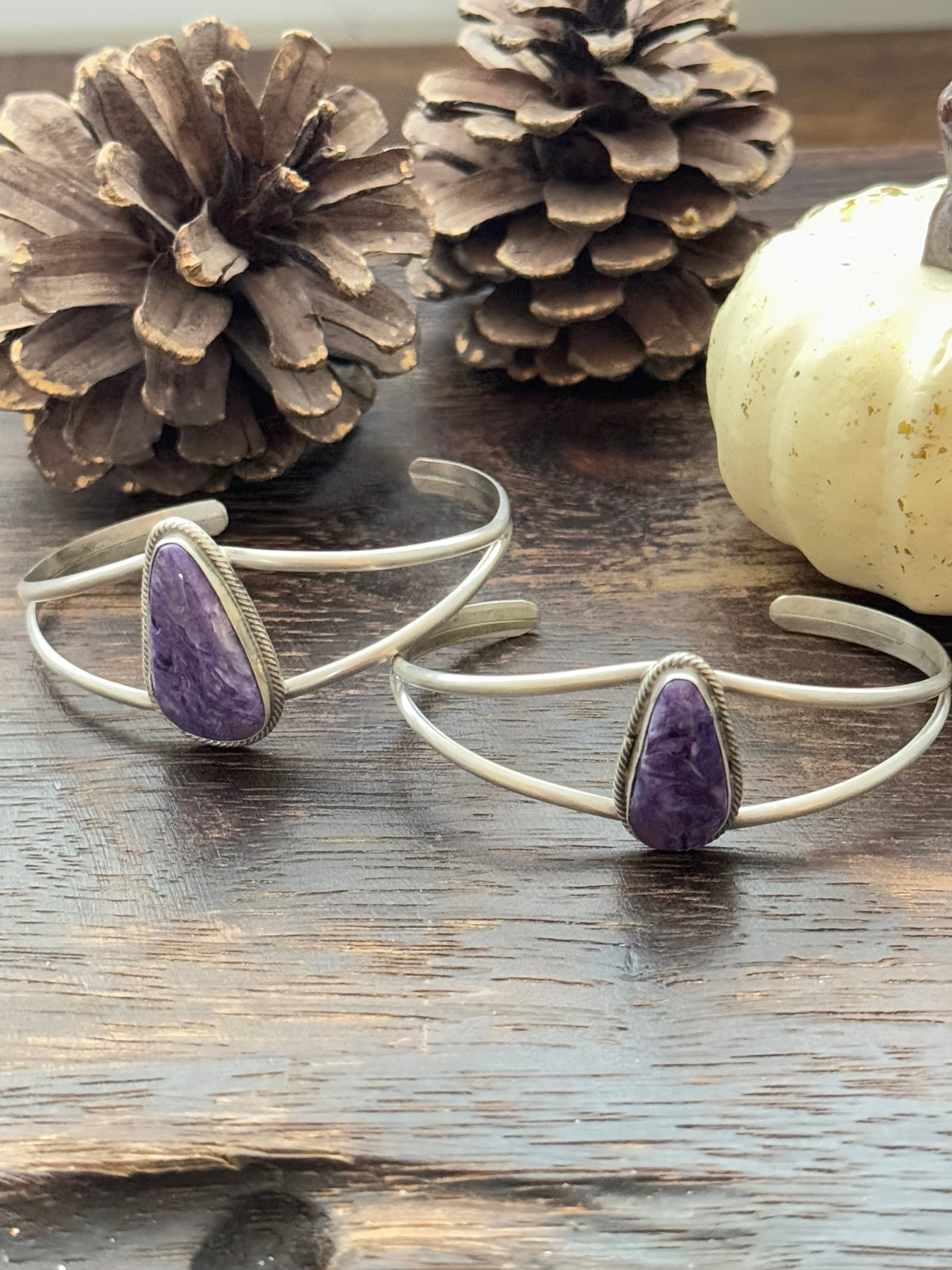 Navajo Made Charoite & Sterling Silver Cuff Bracelet