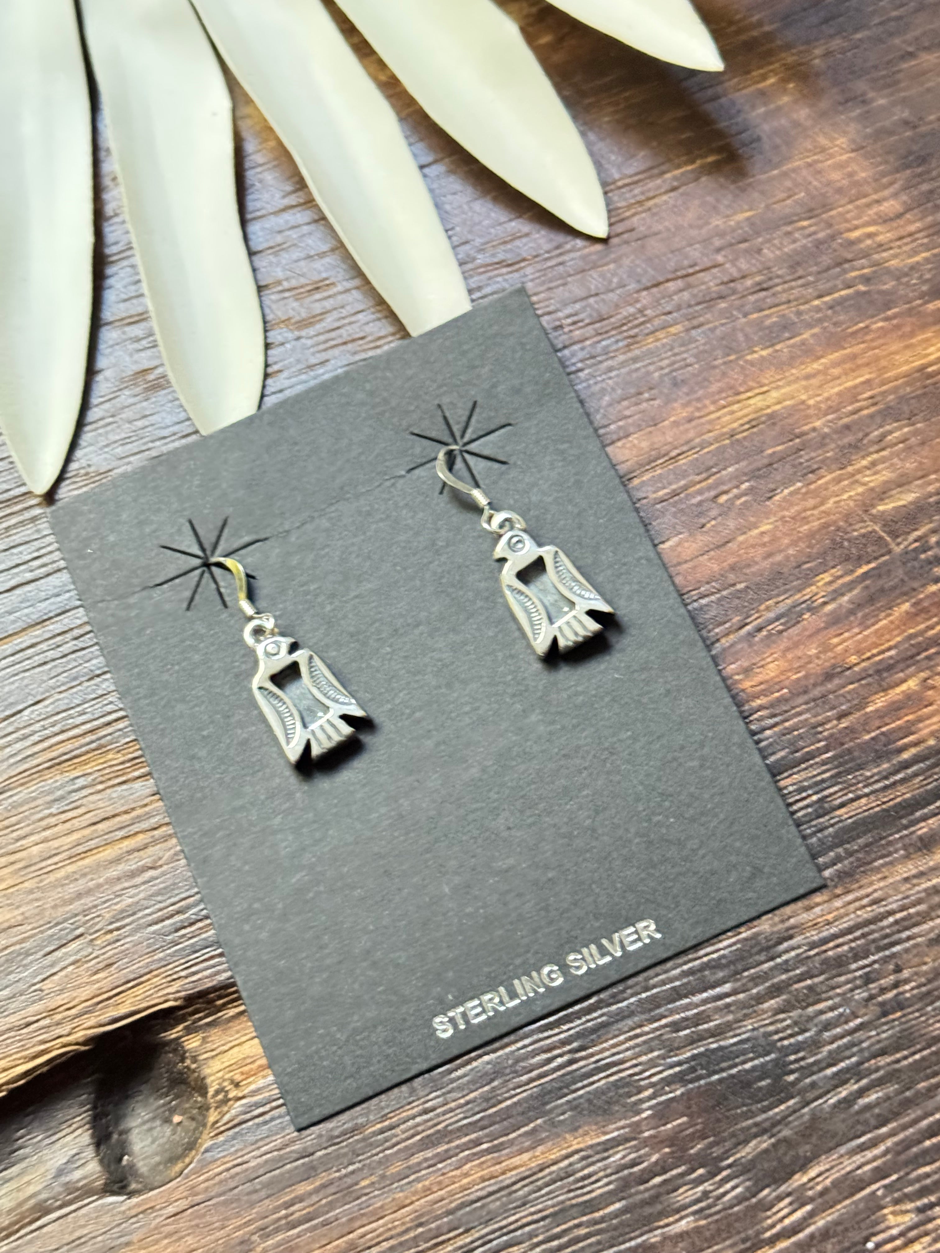 Navajo Made Sterling Silver Dangle Thunderbird Earrings