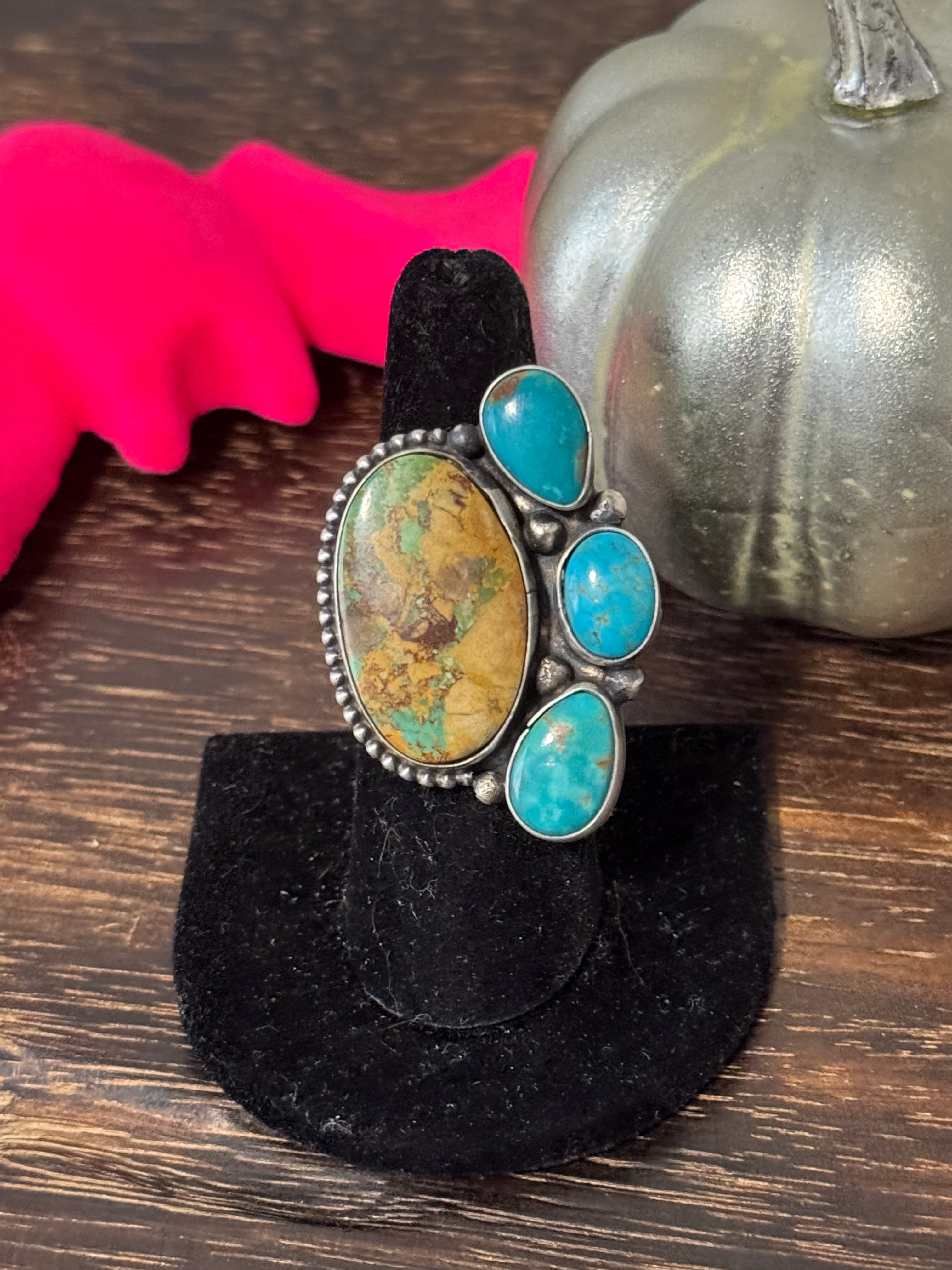 Navajo Made Royston Turquoise and Sterling Silver Adjustable Ring