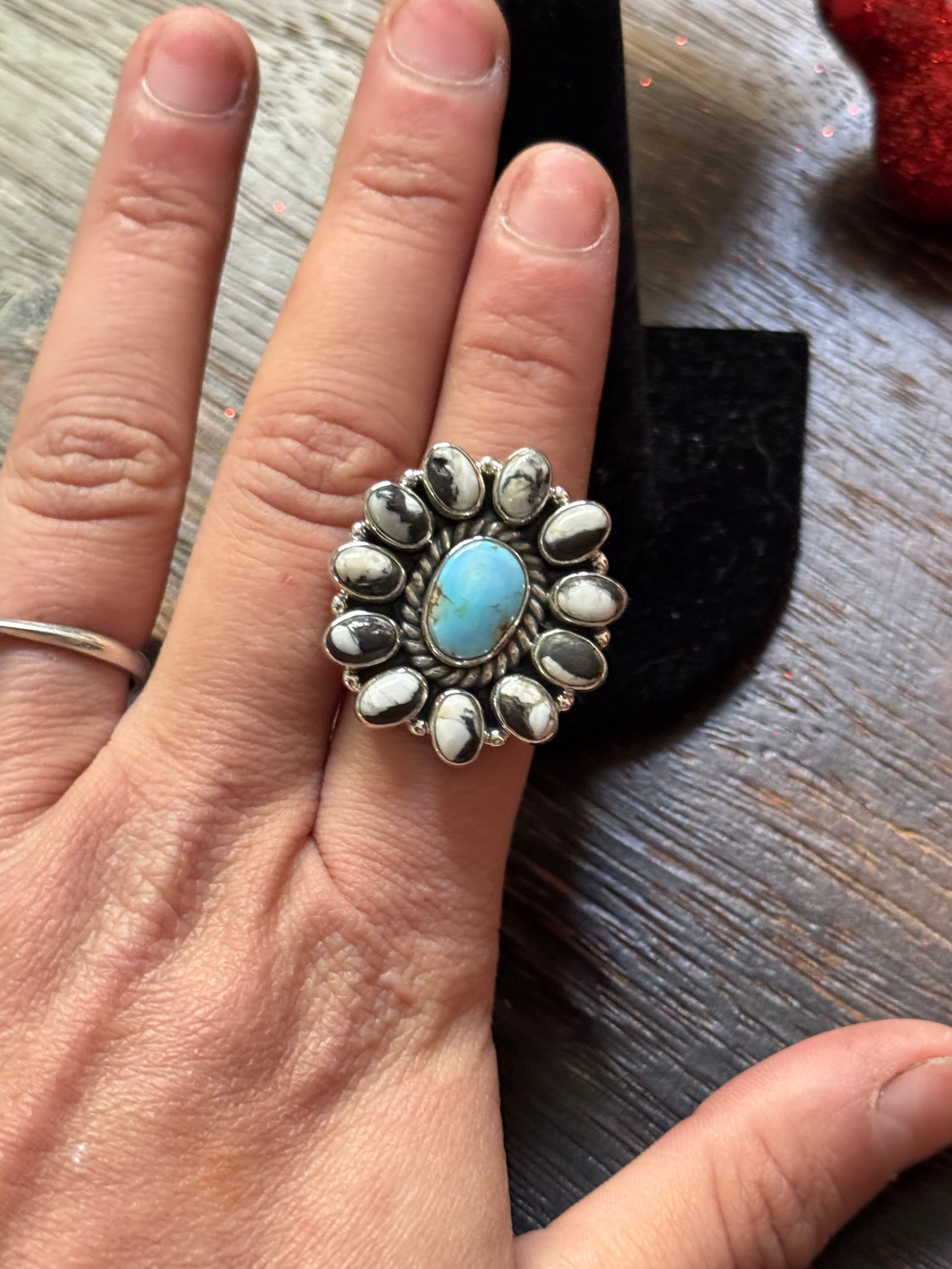 Southwest Handmade Multi Stone & Sterling Silver Adjustable Cluster Ring