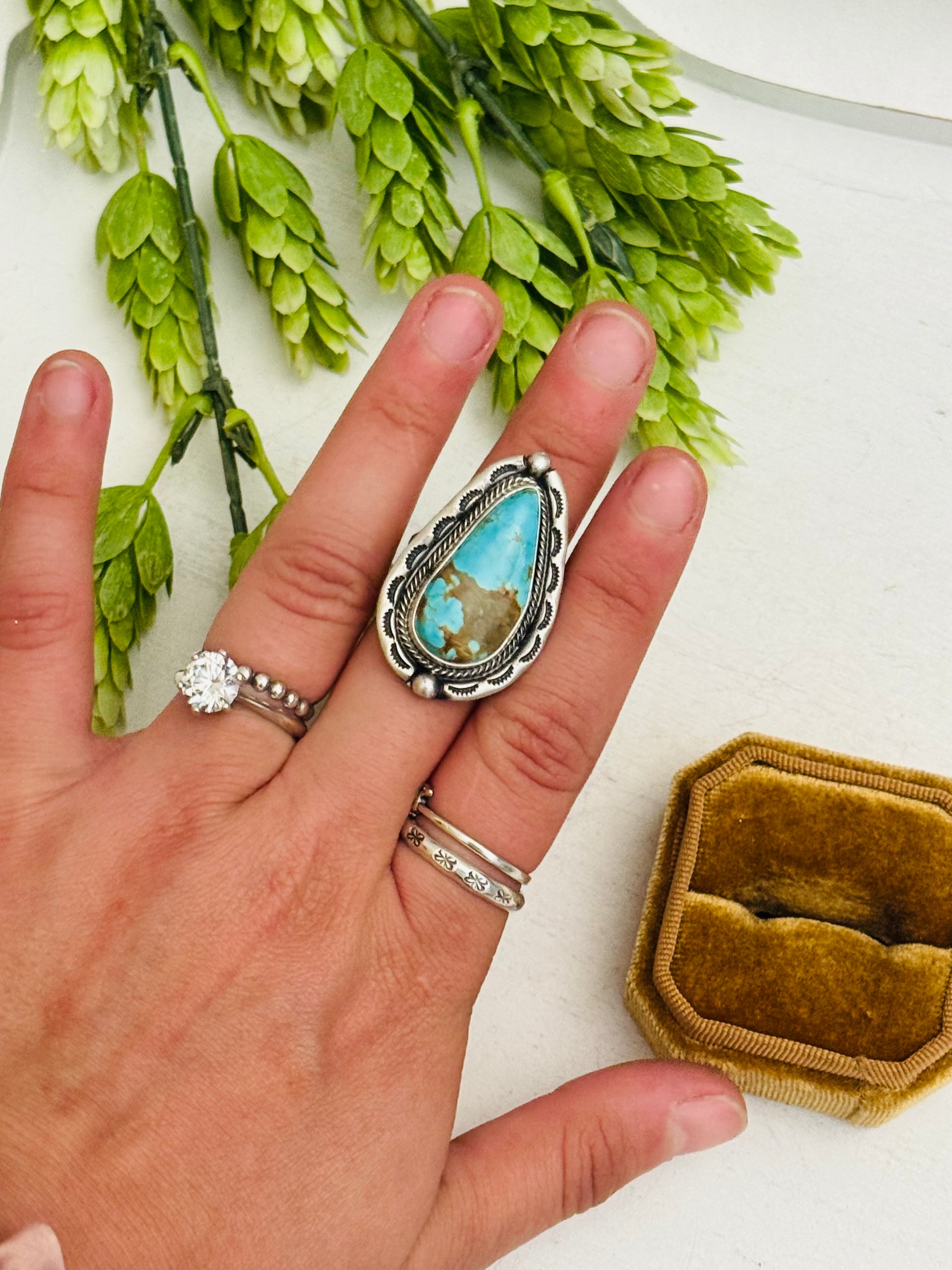 Navajo Number #8 Turquoise & Sterling Silver Ring Size 7