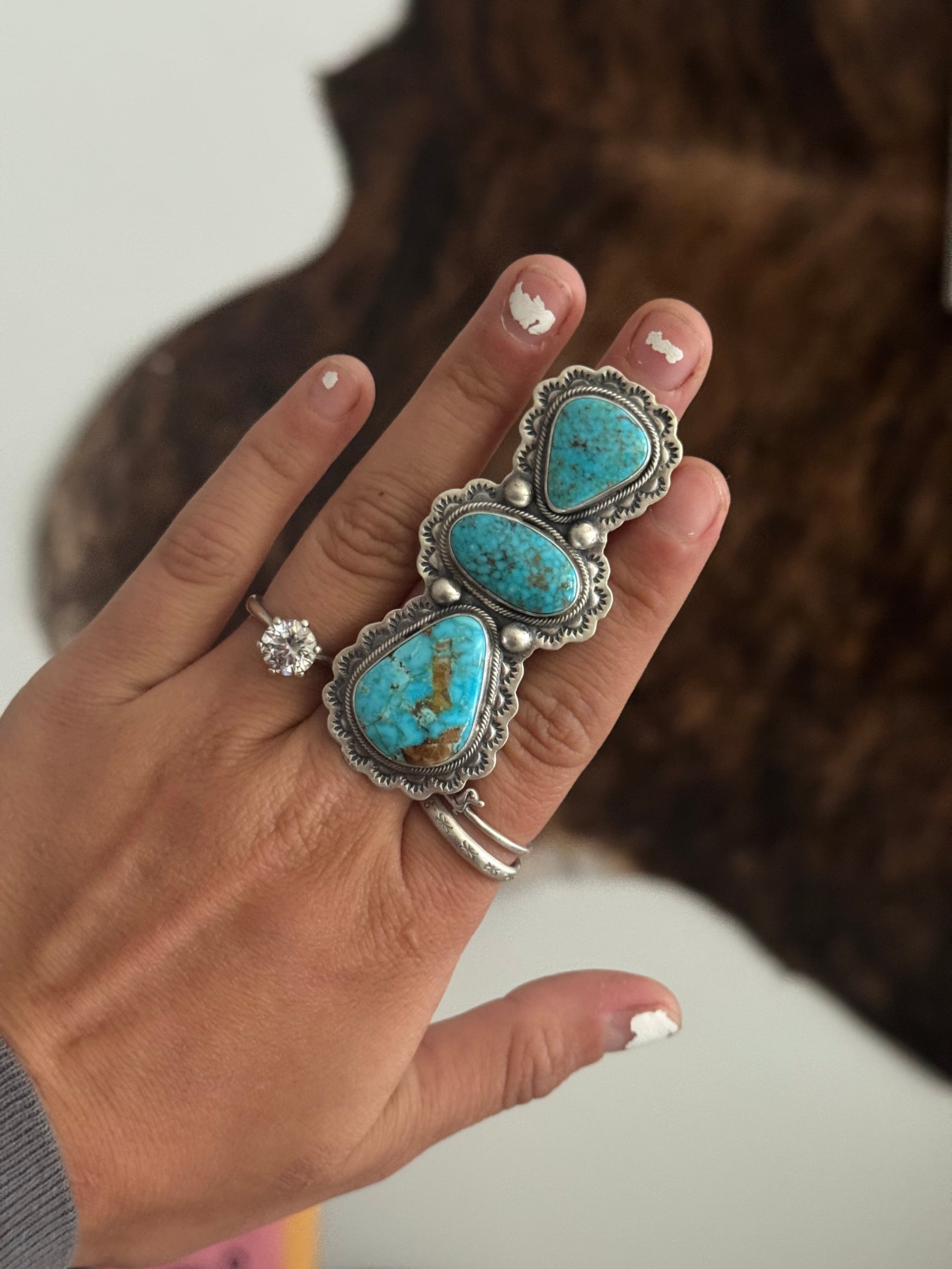 Danny Henio High Grade Kingman Turquoise & Sterling Silver Adjustable Ring