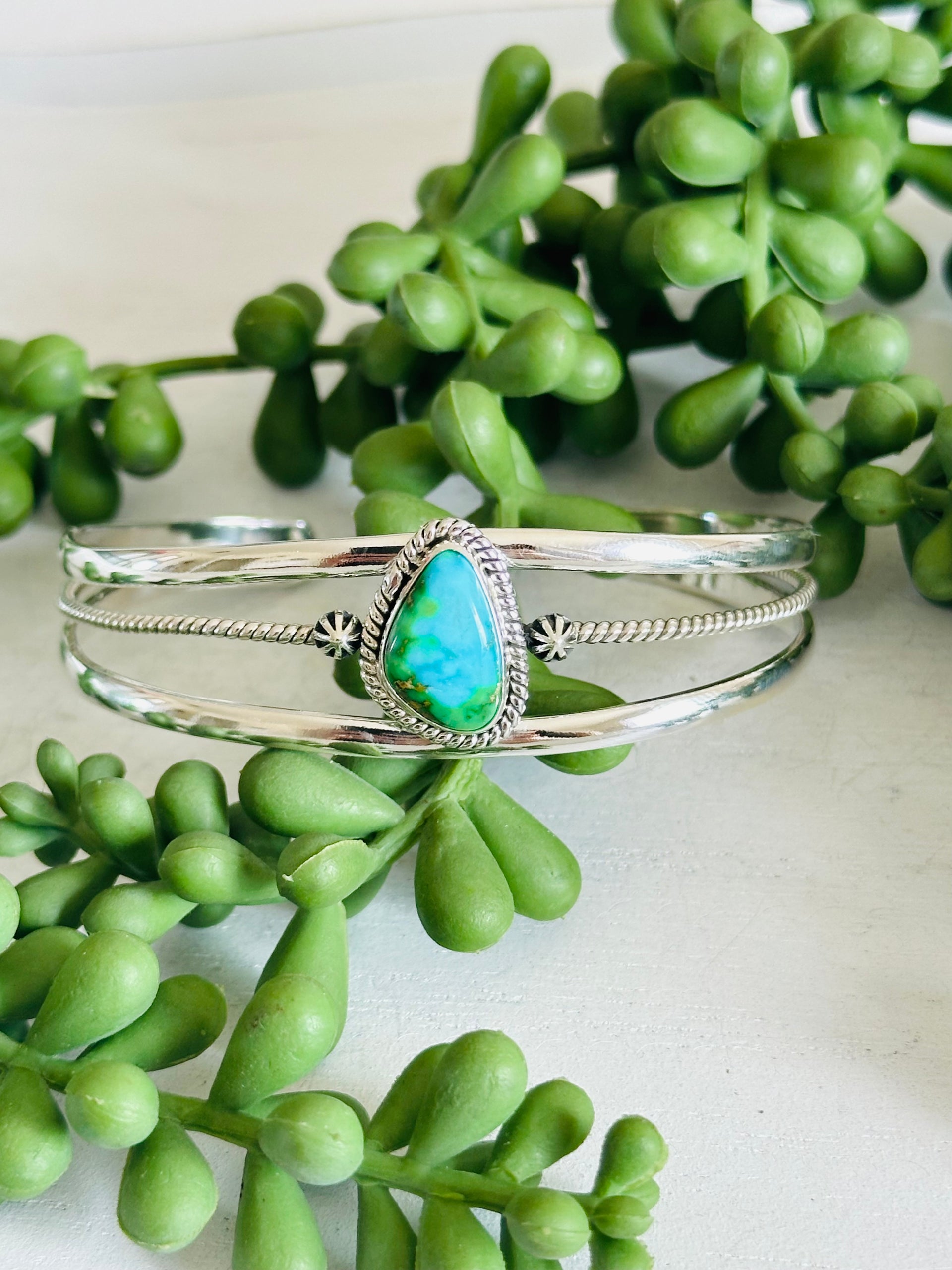 Southwest Made Sonoran Gold Turquoise & Sterling Silver Cuff Bracelet