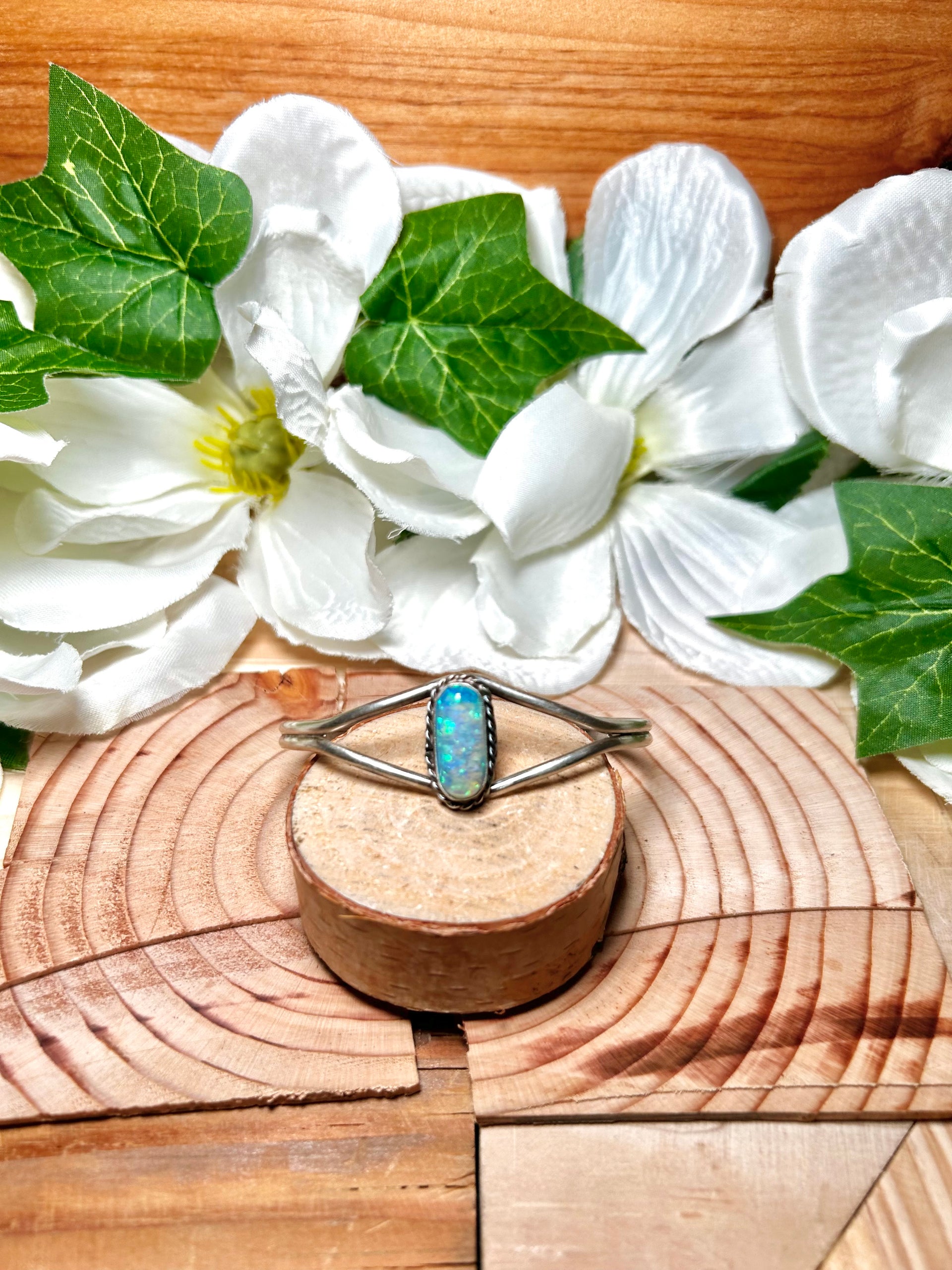 Navajo Made Opal & Sterling Silver Cuff Bracelet