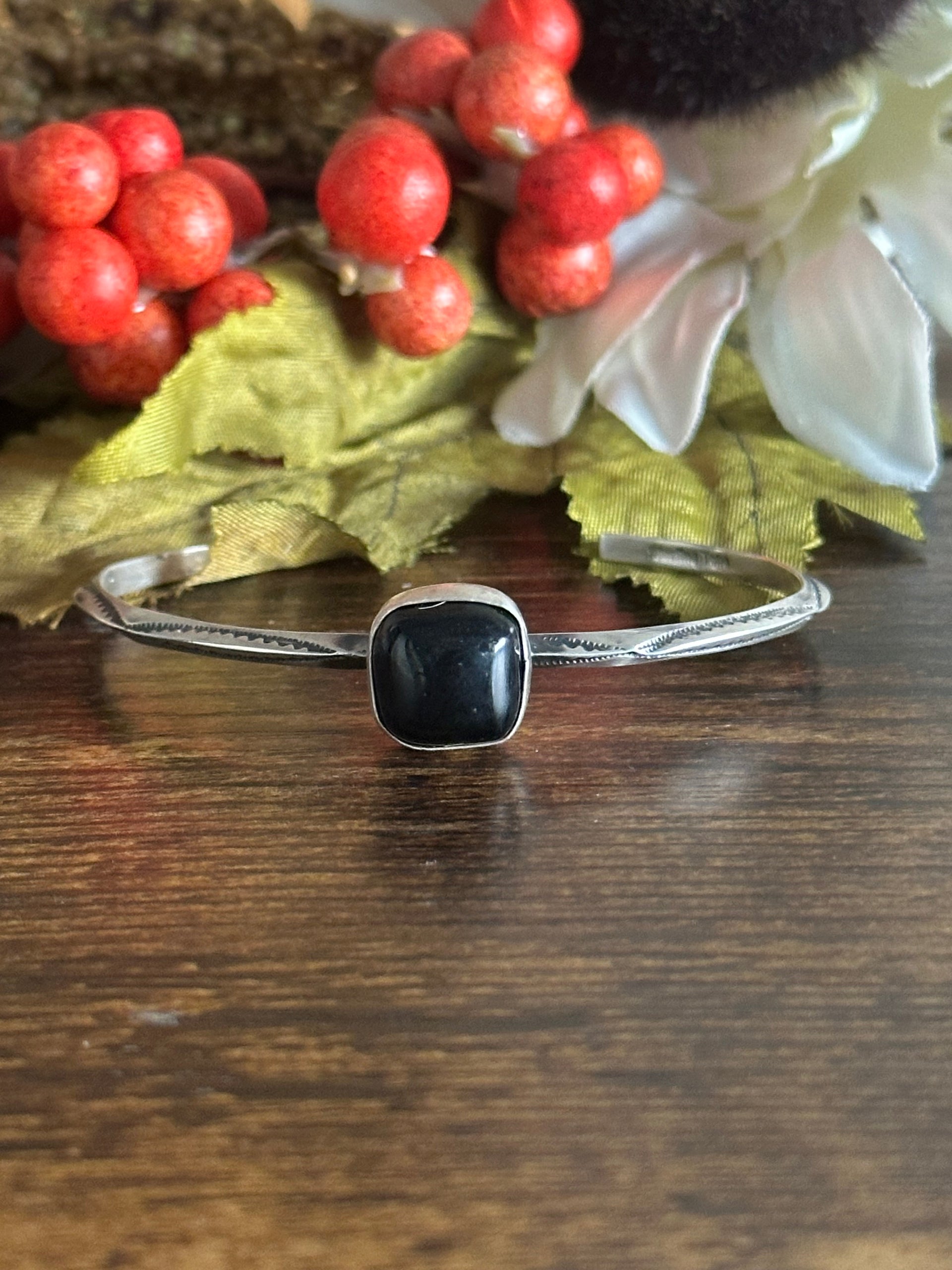 Navajo Made Onyx & Sterling Silver Cuff Bracelet