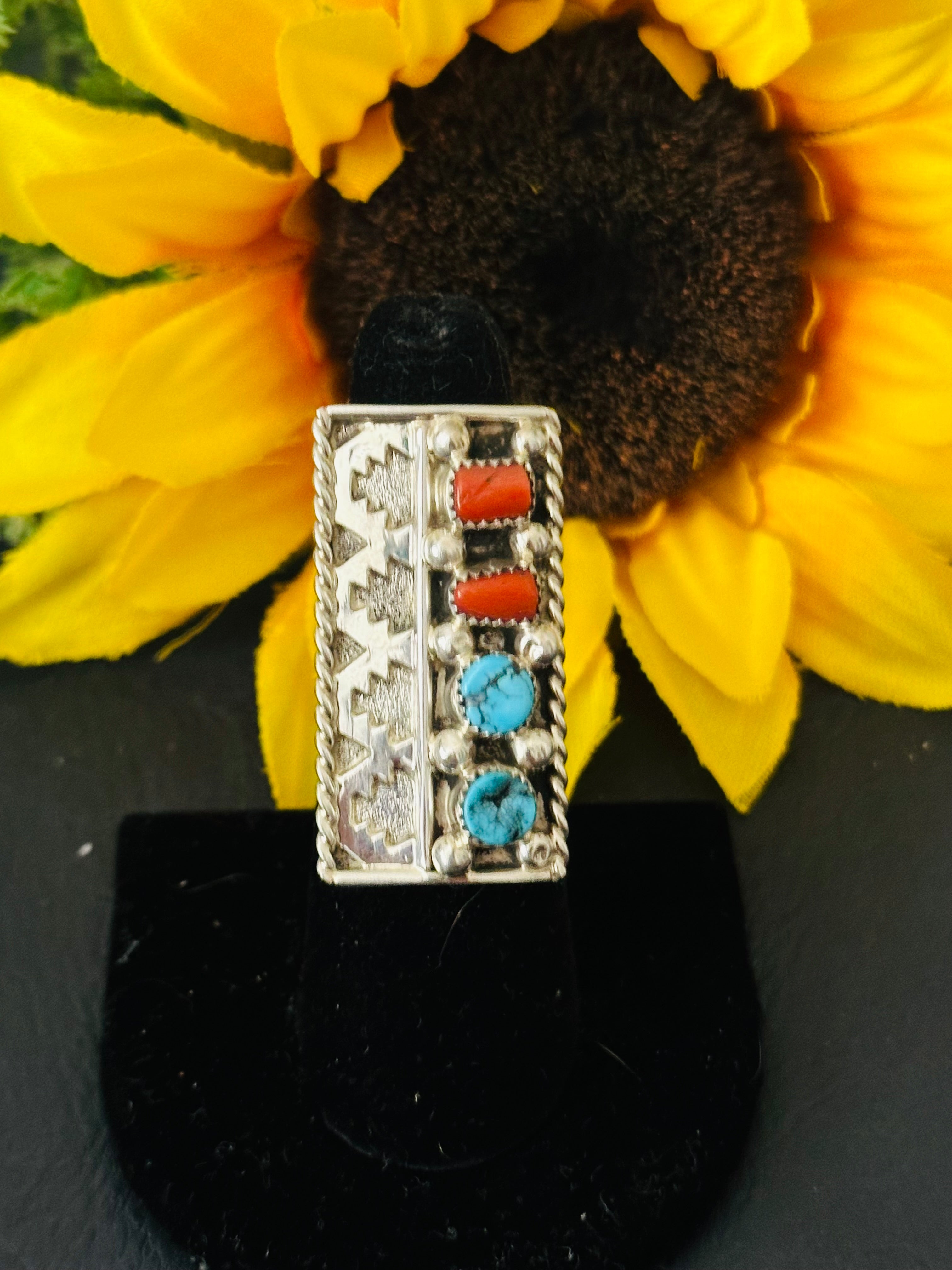 Navajo Made Multi Stone & Sterling Silver Ring Size 6.25