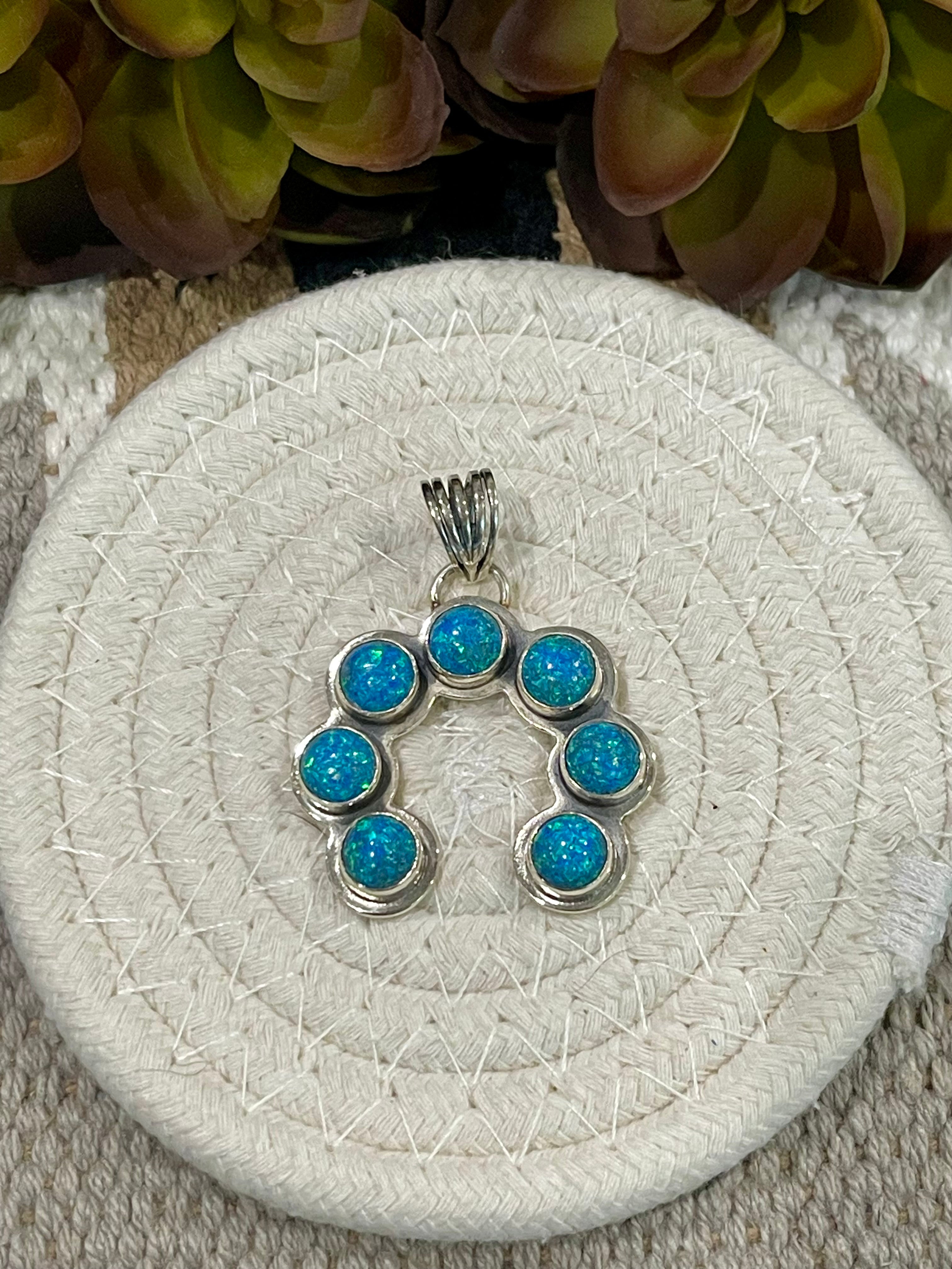 Southwest Handmade Blue Opal & Sterling Silver Naja Pendant