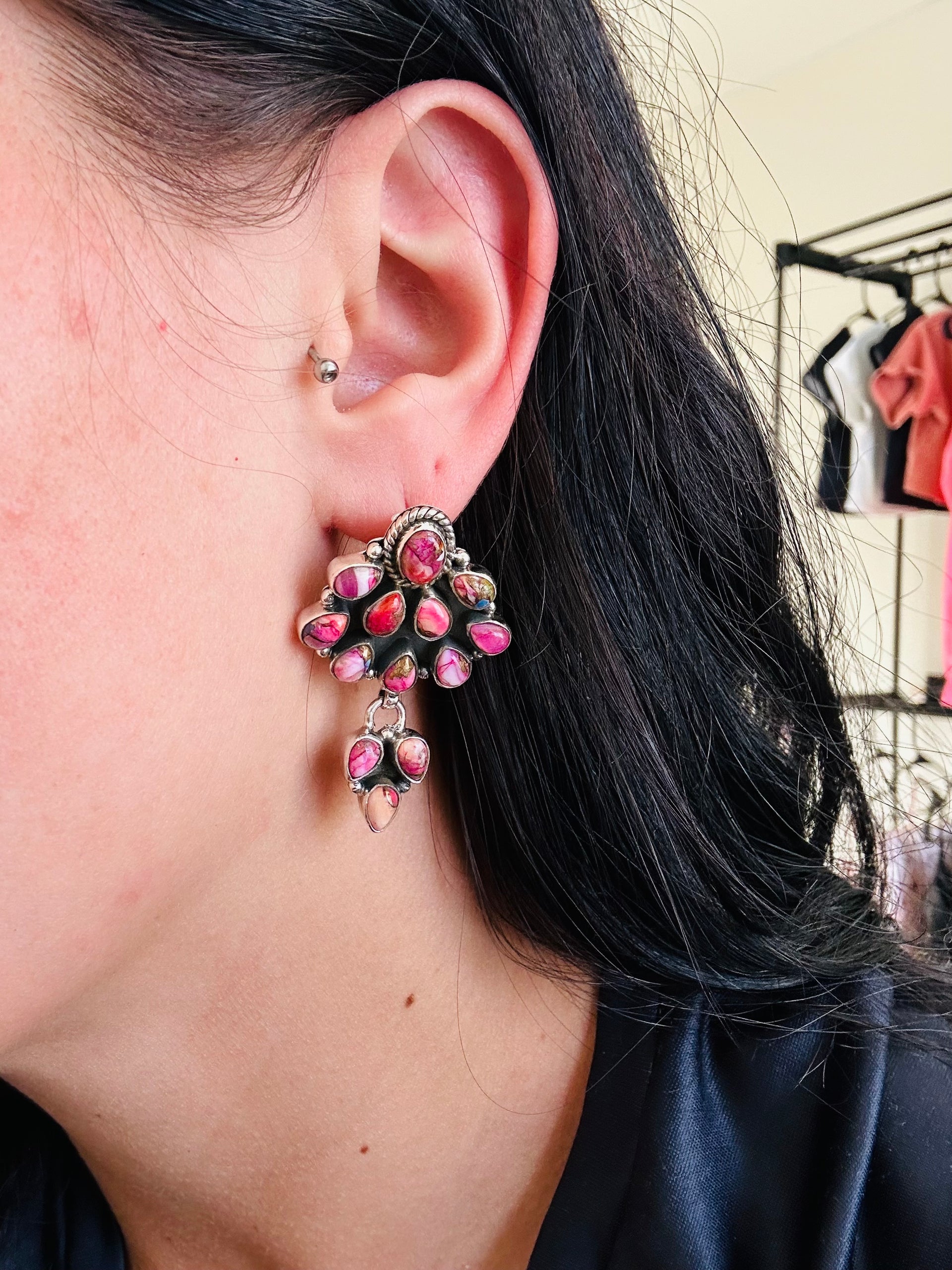 Southwest Handmade Mohave Turquoise & Sterling Silver Post Dangle Earrings