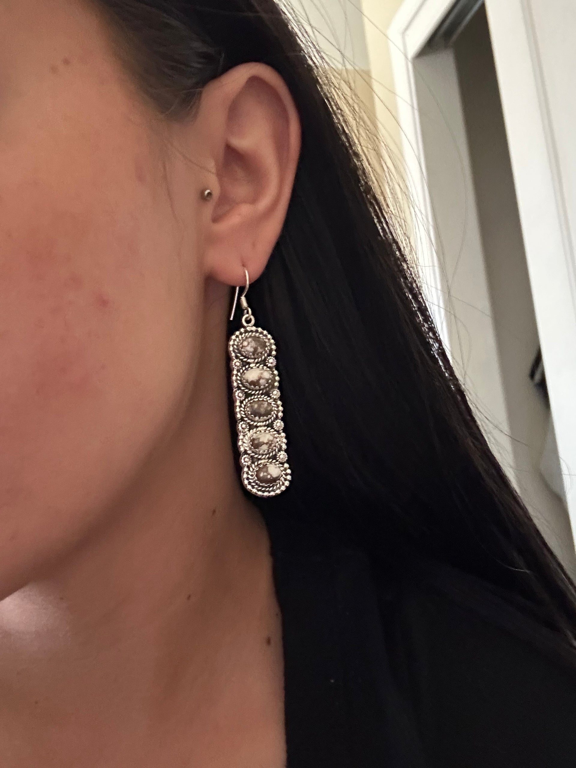 Southwest Handmade Wild Horse & Sterling Silver Dangle Earrings
