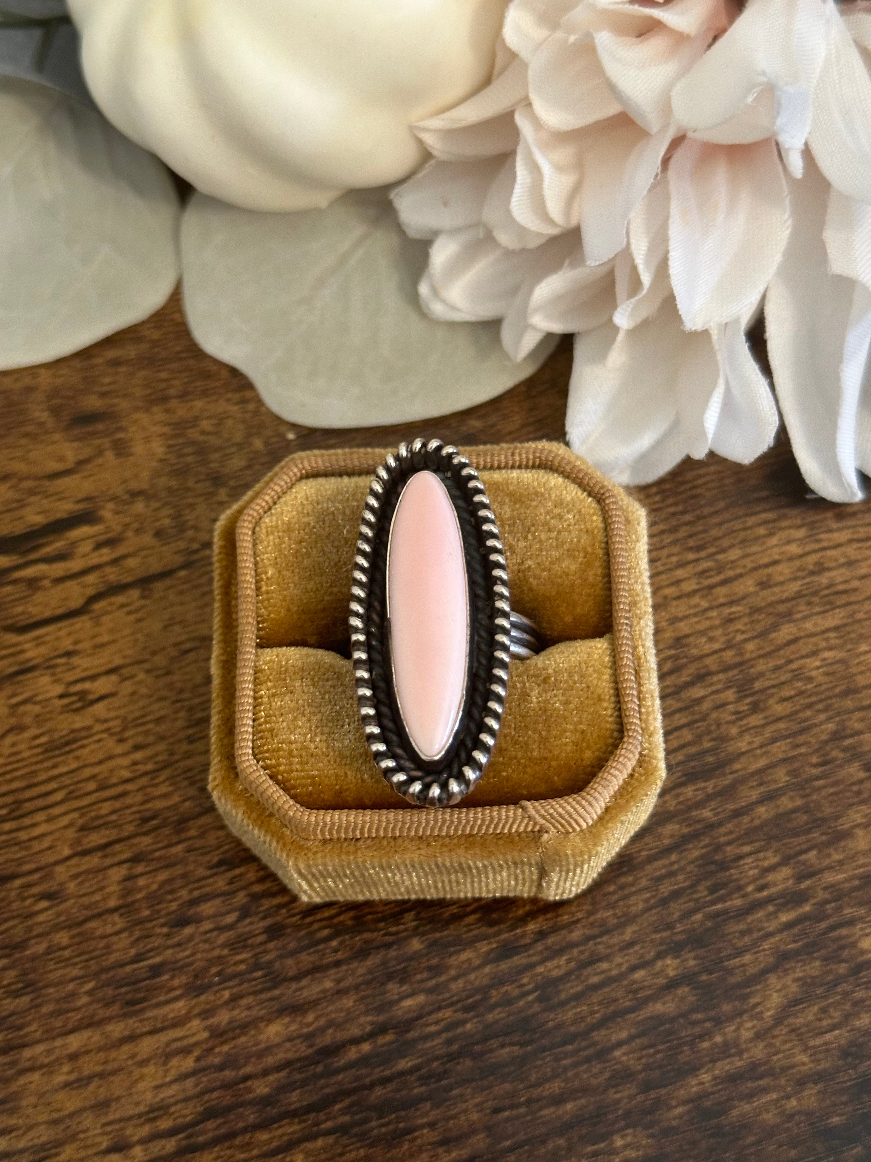 Navajo Made Pink Conch & Sterling Silver Ring